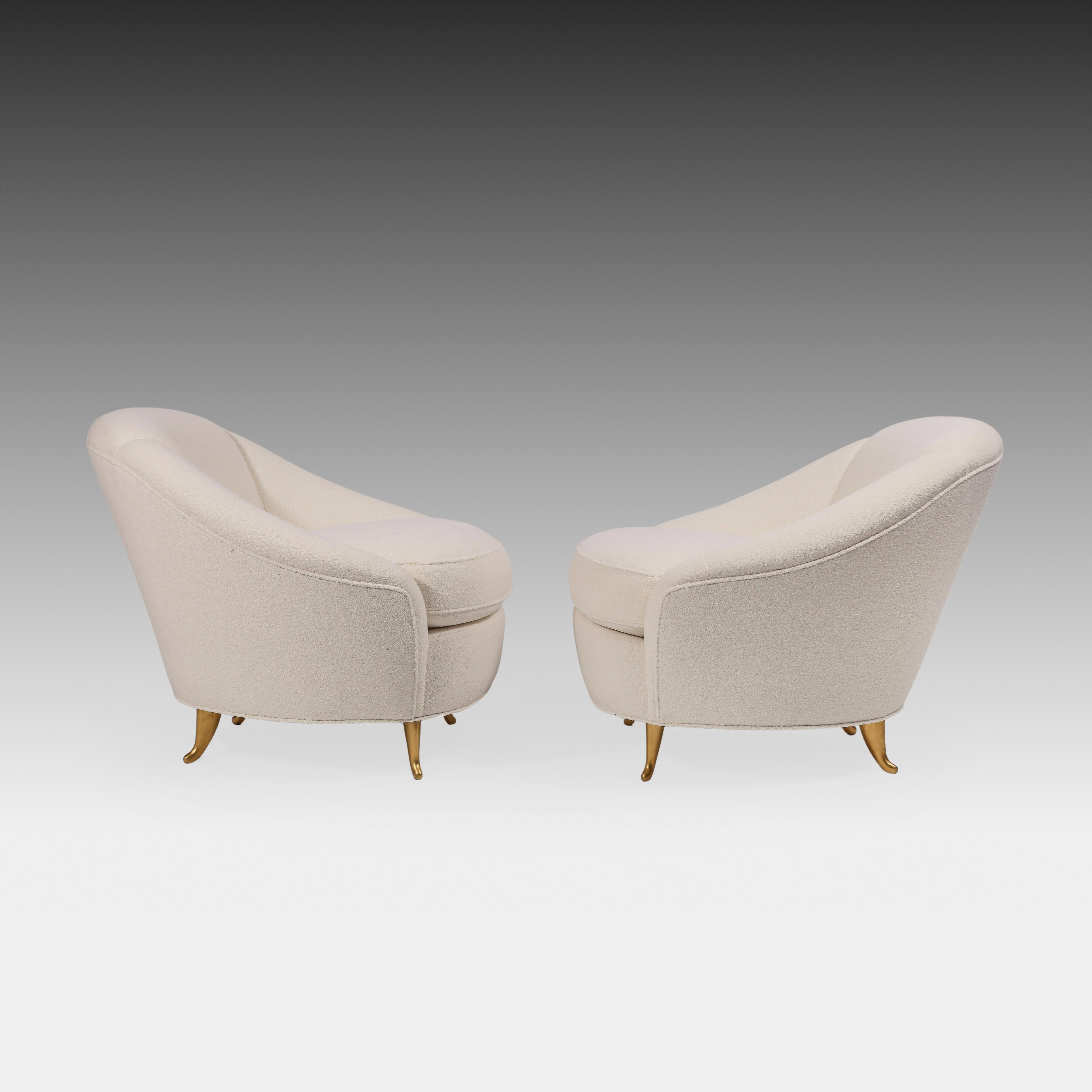 Mid-20th Century Gio Ponti for ISA Rare Set of Four Ivory Bouclé Armchairs or Lounge Chairs 1950s For Sale