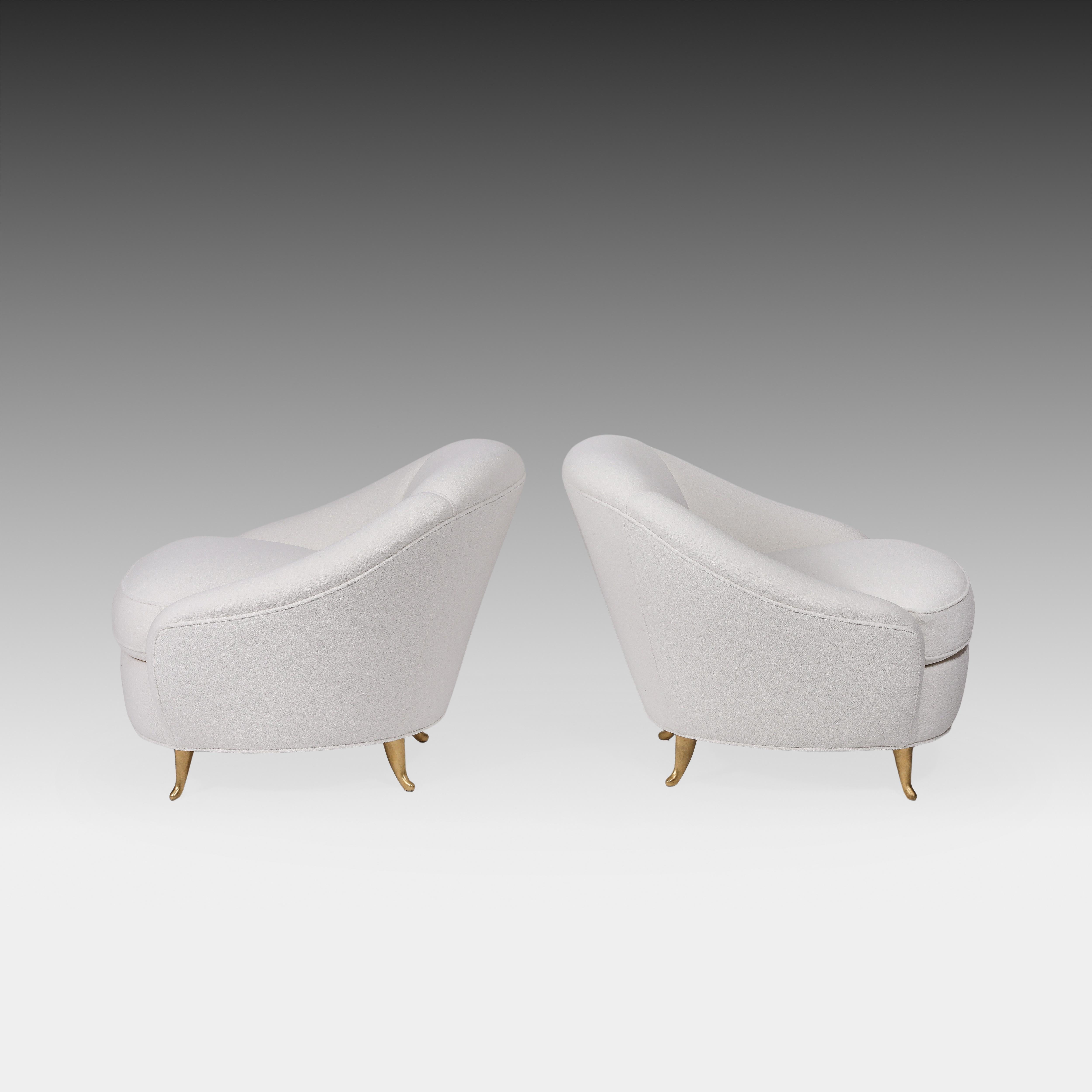 Gio Ponti pour ISA Rare ensemble de quatre fauteuils ou chaises longues en bouclette d'ivoire années 1950 en vente 1