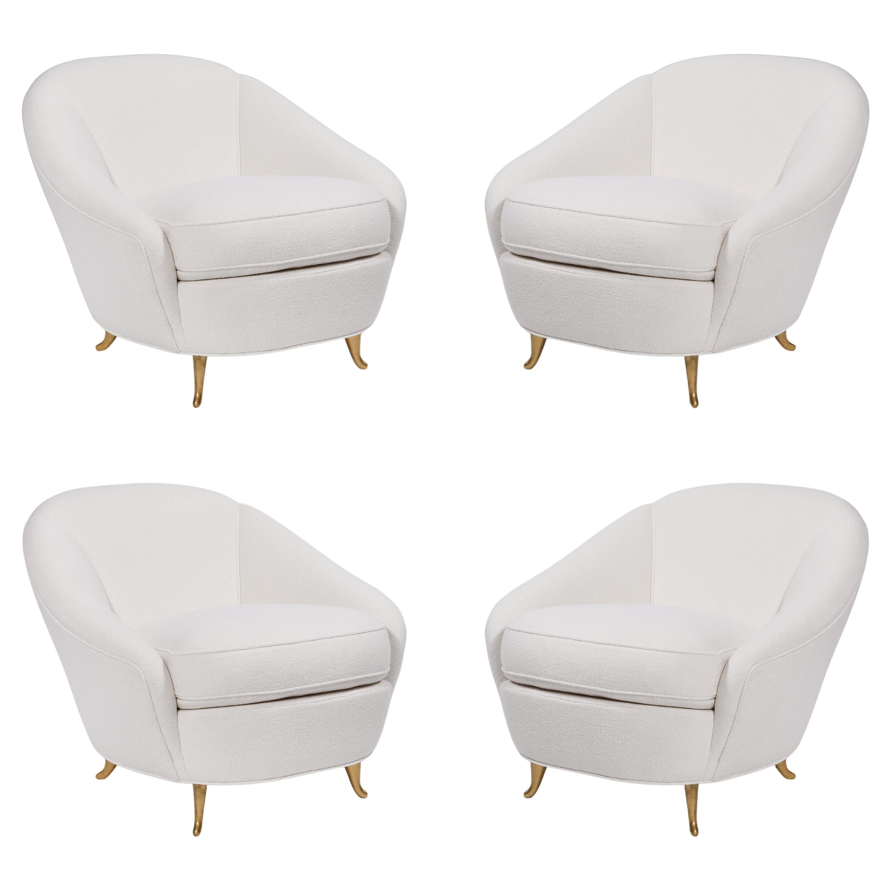 Gio Ponti for ISA Rare Set of Four Ivory Bouclé Armchairs or Lounge Chairs 1950s