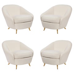 Gio Ponti for ISA Rare Set of Four Ivory Bouclé Armchairs or Lounge Chairs 1950s