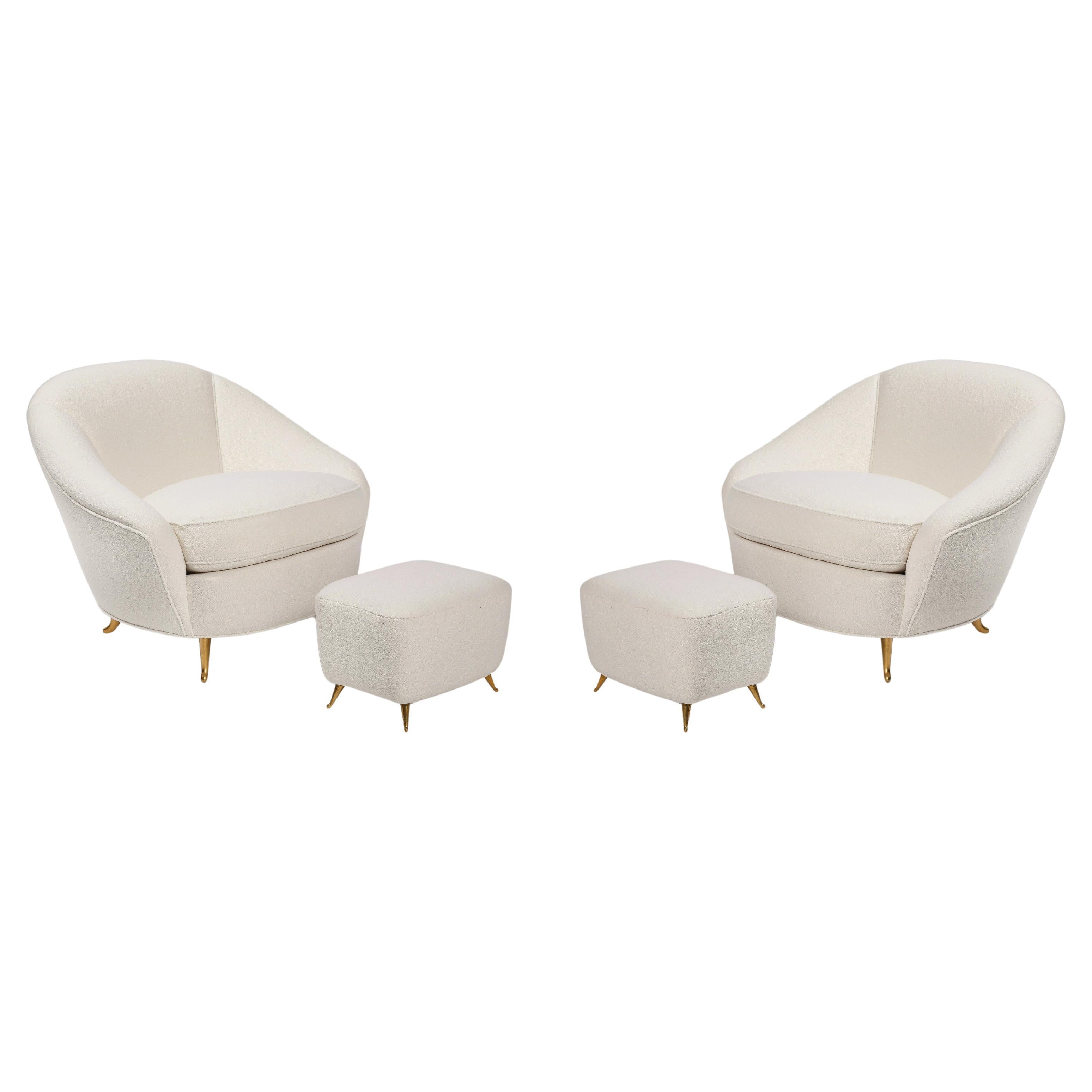 Gio Ponti for ISA Rare Pair of Ivory Bouclé Armchairs or Lounge Chairs 1950s
