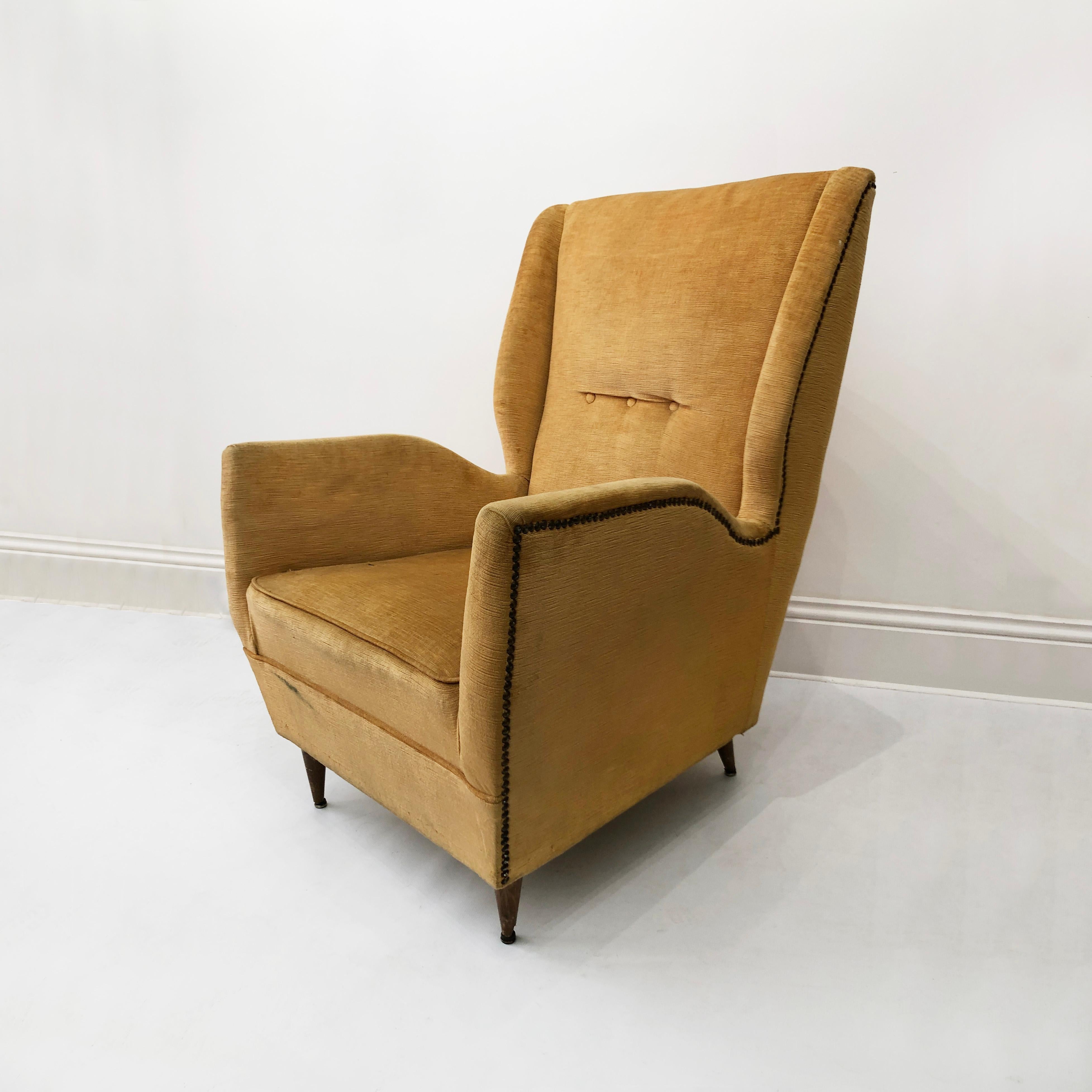 Mid-20th Century Gio Ponti For I.S.A Wingback Armchair, 1950s Midcentury For Sale
