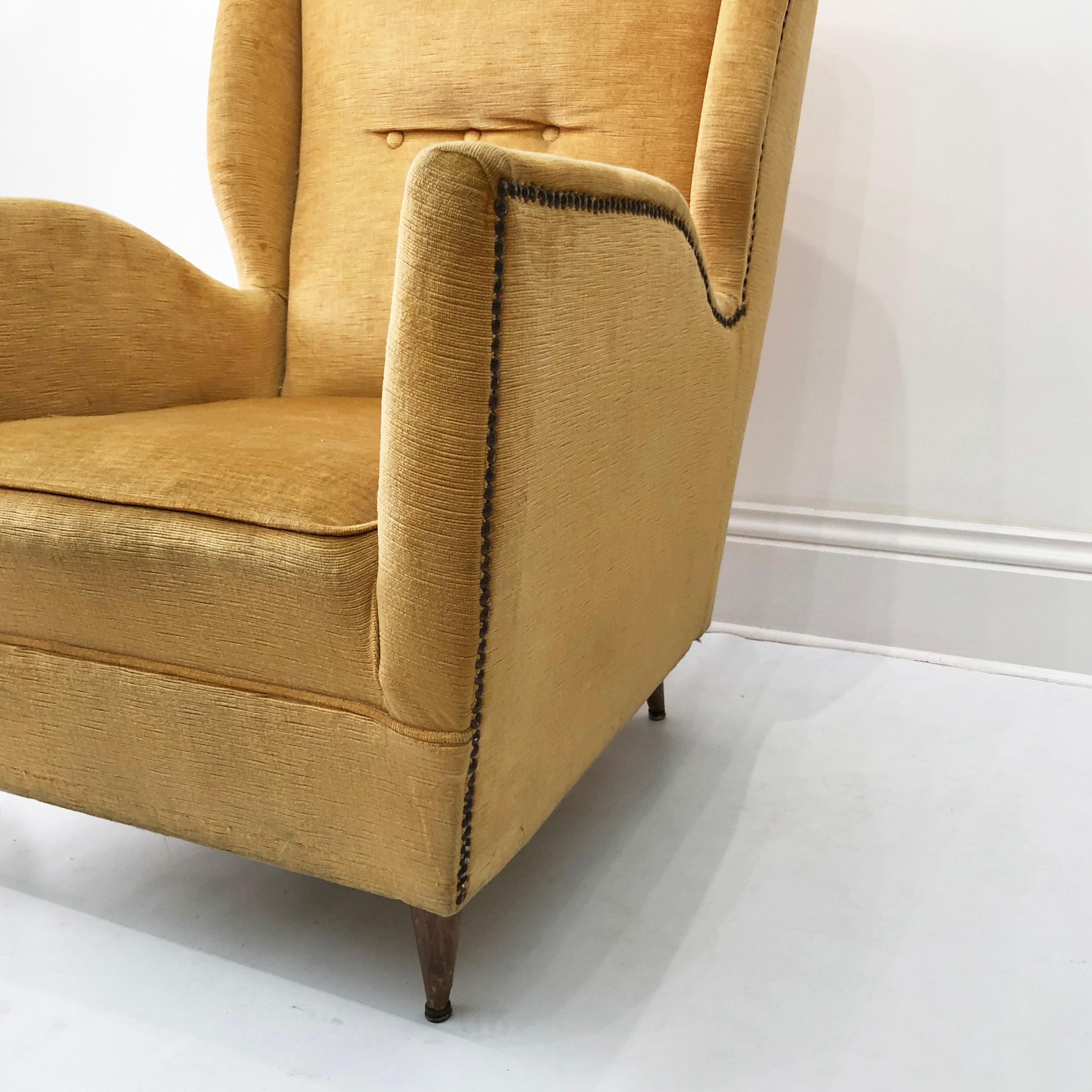 Fabric Gio Ponti For I.S.A Wingback Armchair, 1950s Midcentury For Sale