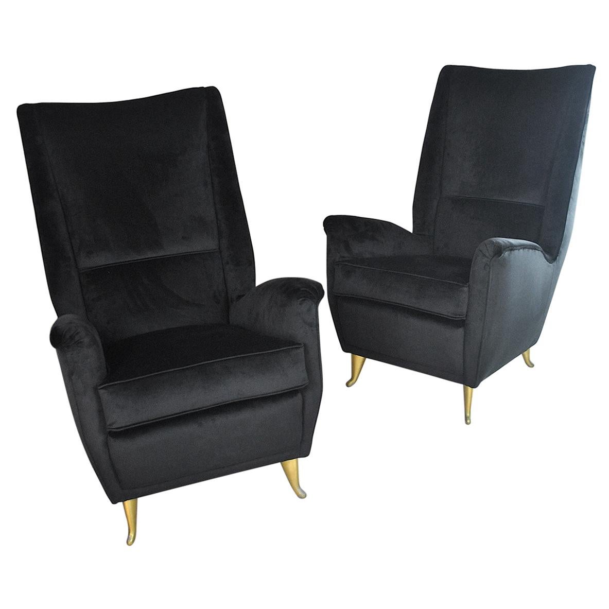 Gio Ponti for Italian Isa Bergamo Production Pair of Armchairs Midcentury