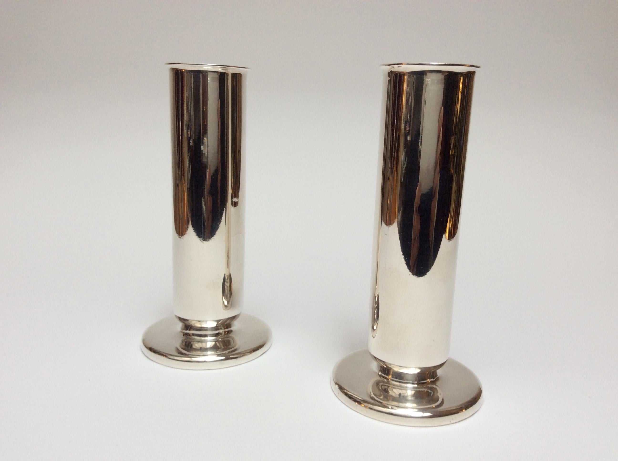 Art Deco Gio Ponti for Krupp Milano Silver Plate Alpacca Pair of Vases or Candlesticks