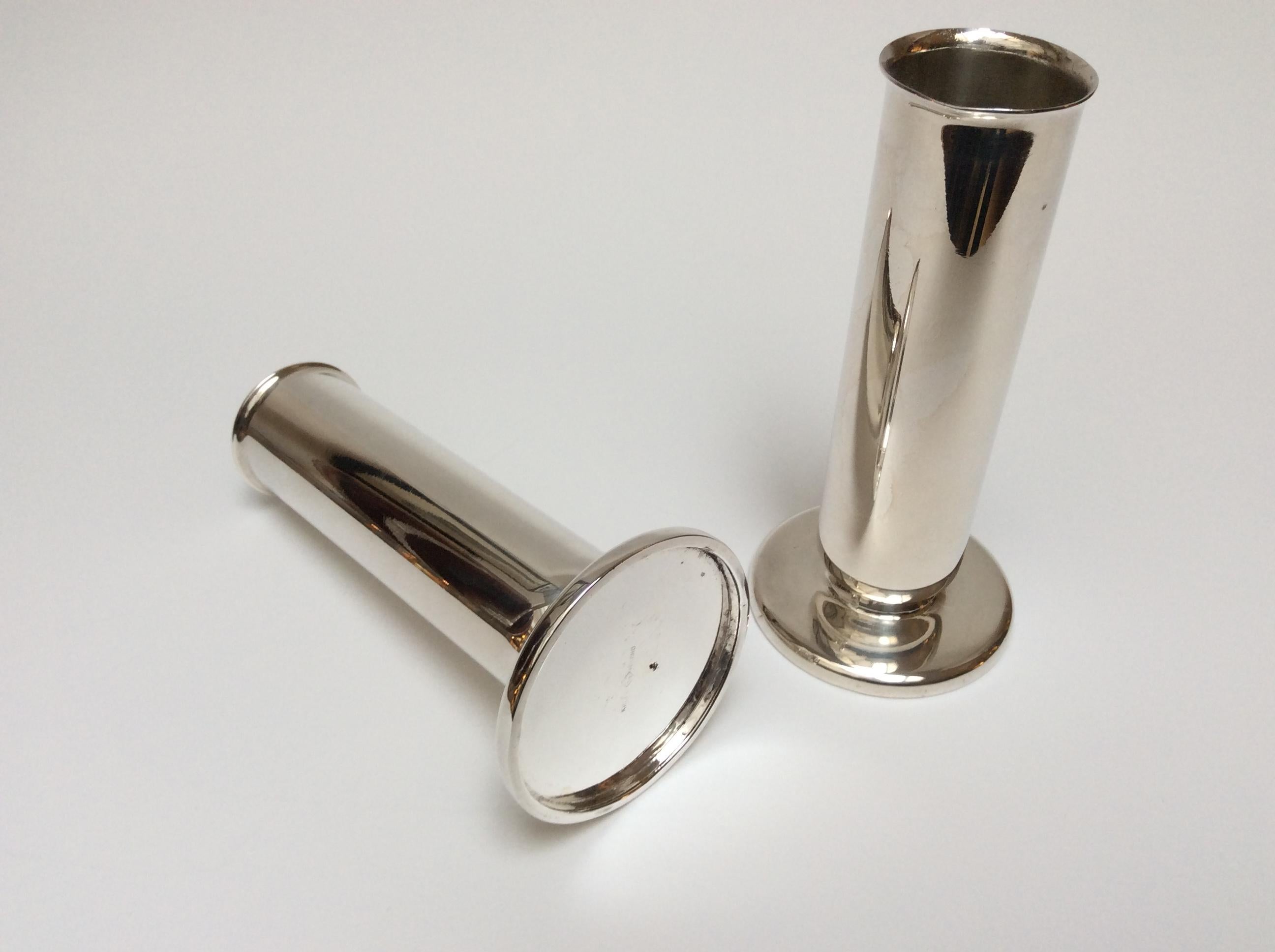 Gio Ponti for Krupp Milano Silver Plate Alpacca Pair of Vases or Candlesticks In Good Condition In Firenze, Toscana