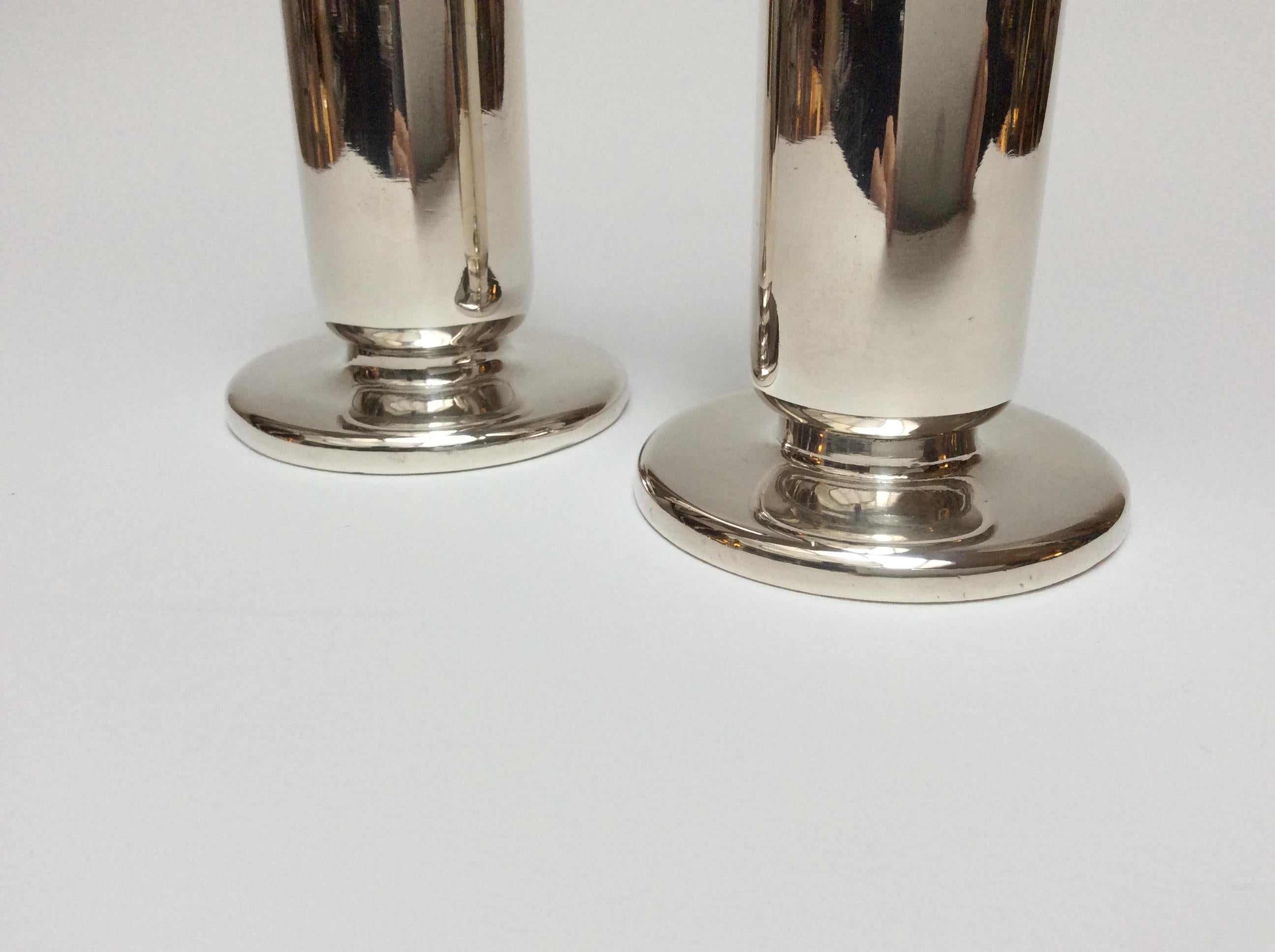Mid-20th Century Gio Ponti for Krupp Milano Silver Plate Alpacca Pair of Vases or Candlesticks
