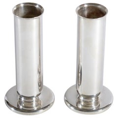 Gio Ponti for Krupp Milano Silver Plate Alpacca Pair of Vases or Candlesticks