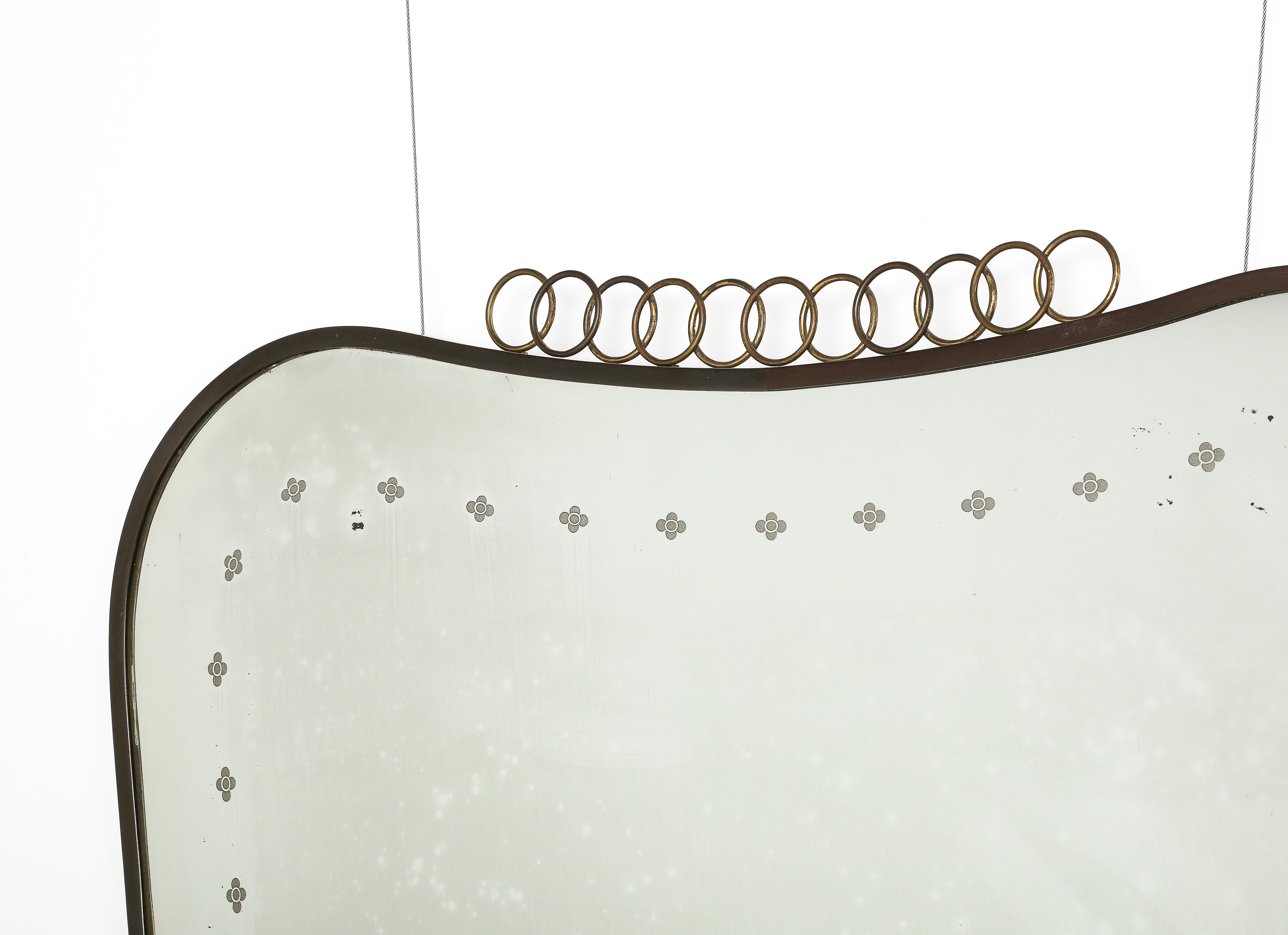 Mid-20th Century Gio Ponti for Luigi Fontana Brass Wall Mirror with Scroll Motif, circa 1940 For Sale