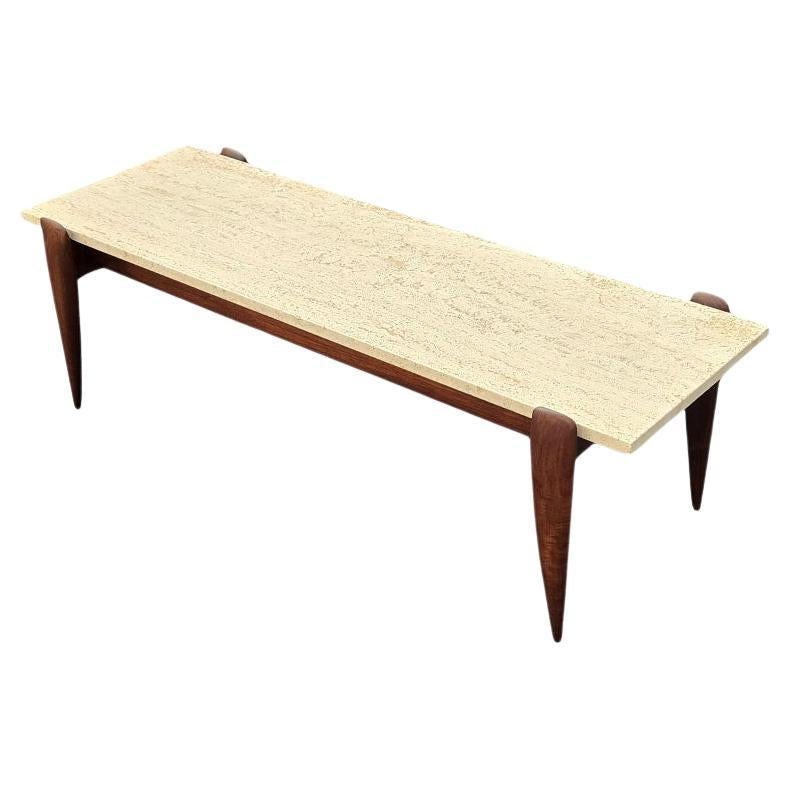 Gio Ponti for M. Singer 
Sons Sculpted Walnut 
Travertine Coffee Table im Angebot