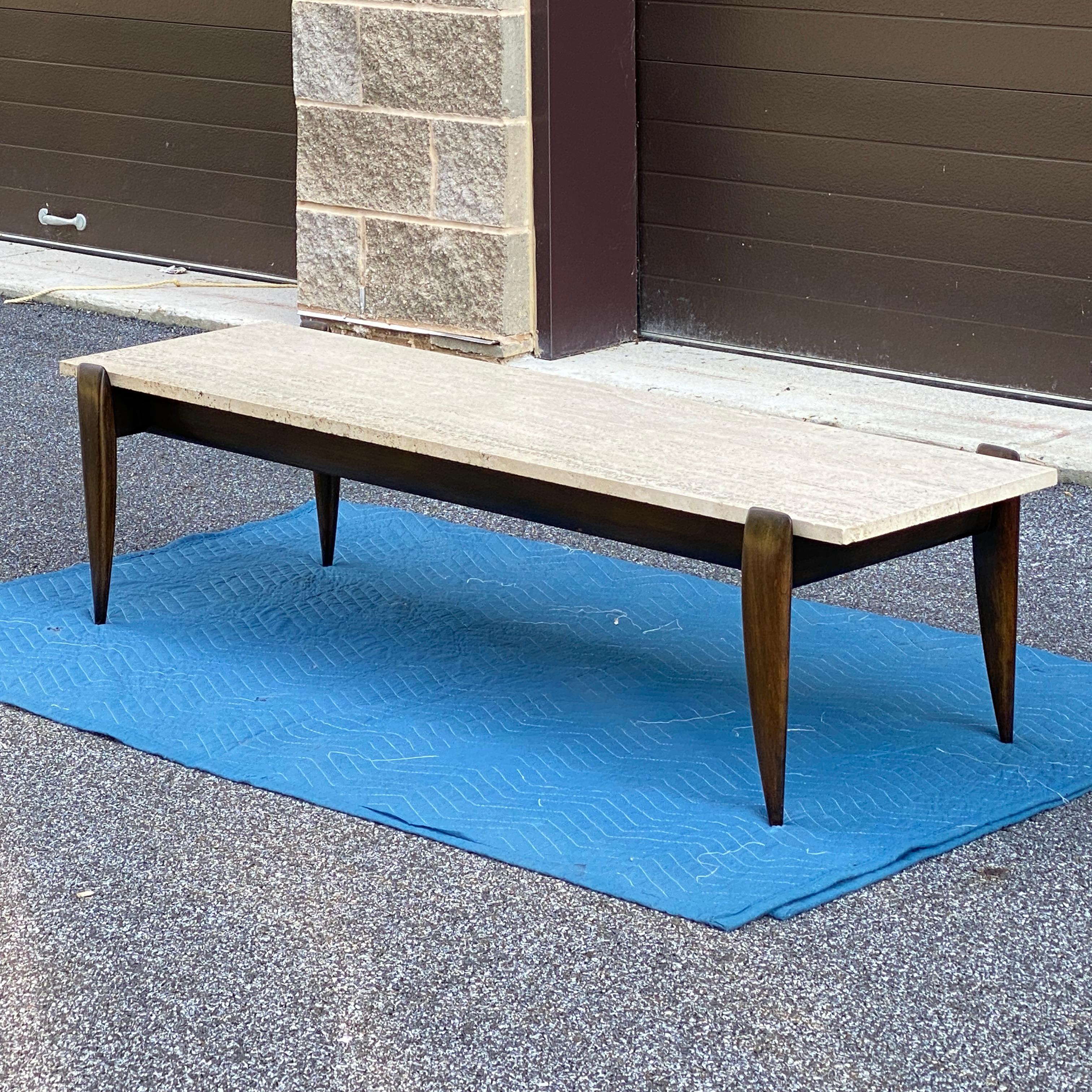 Mid-Century Modern Gio Ponti for M. Singer & Sons Walnut Coffee Table with Travertine Top For Sale