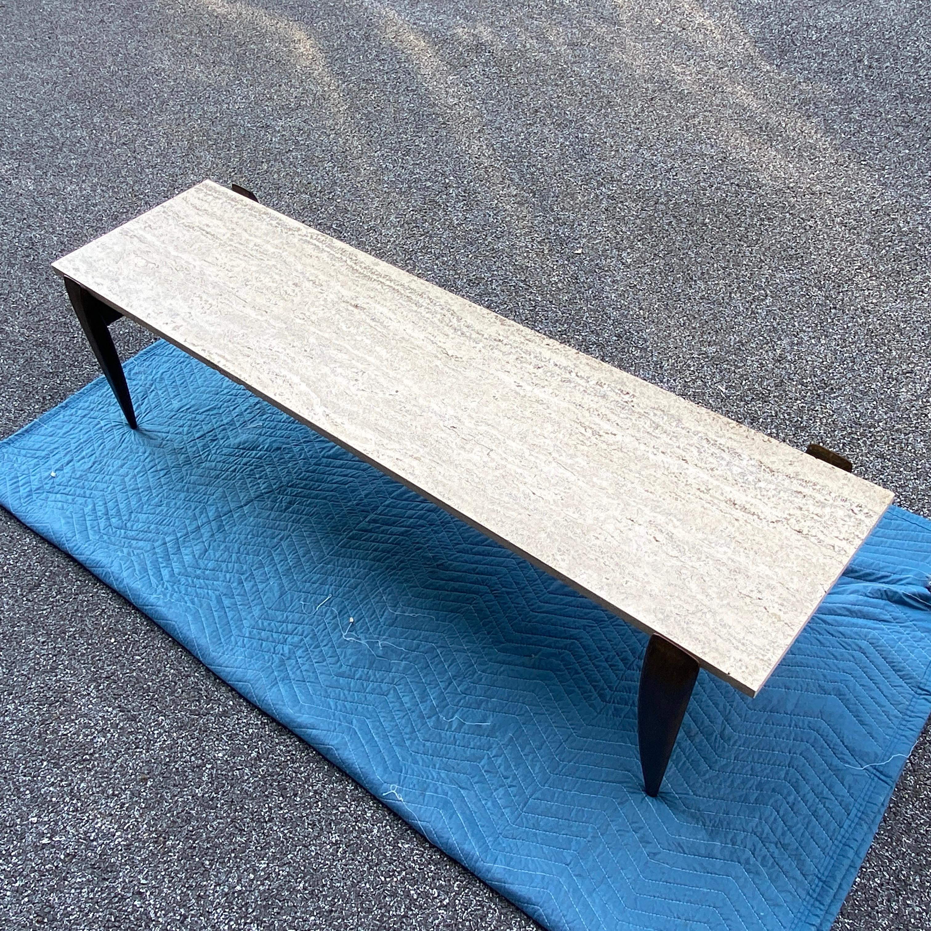 Mid-20th Century Gio Ponti for M. Singer & Sons Walnut Coffee Table with Travertine Top For Sale