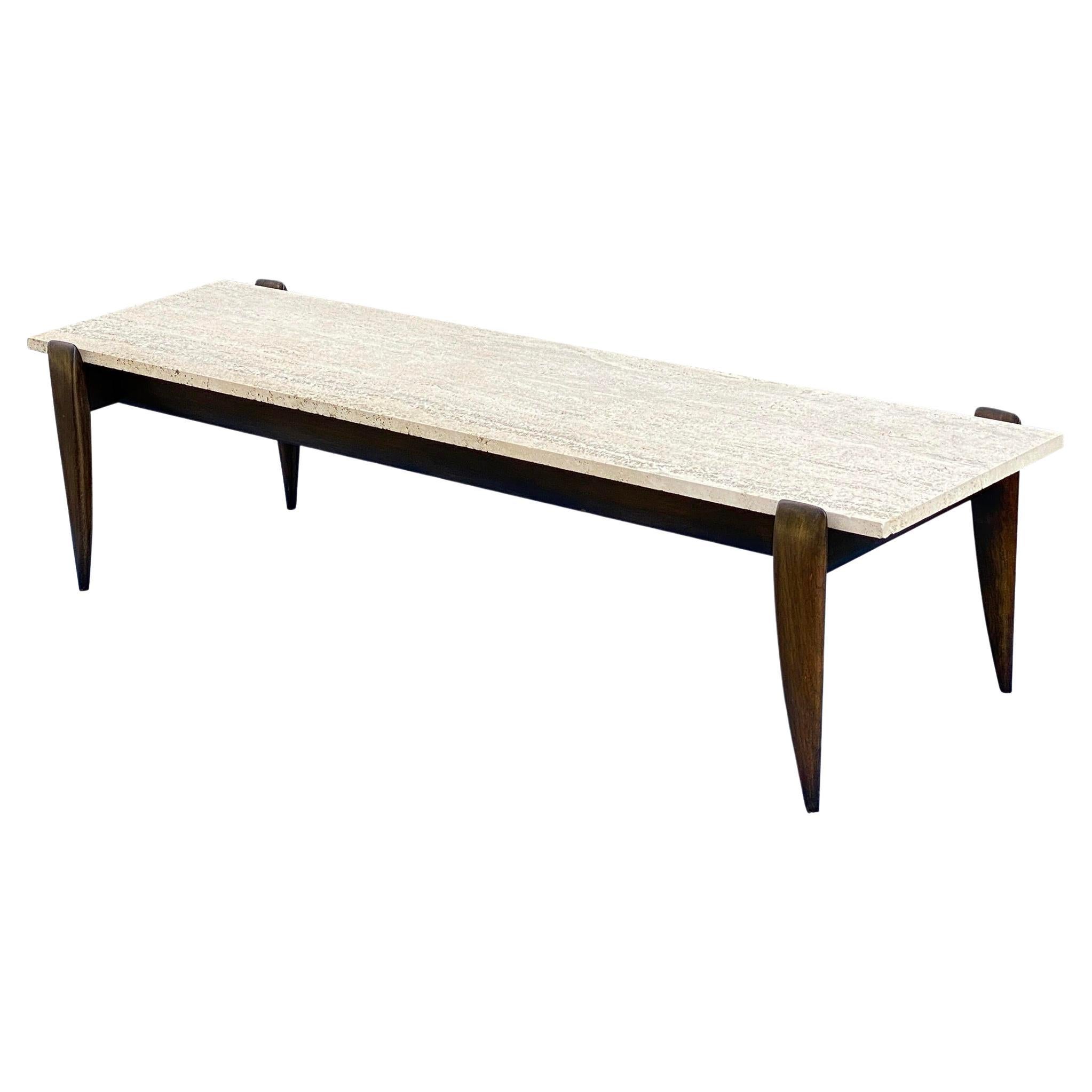 Gio Ponti for M. Singer & Sons Walnut Coffee Table with Travertine Top