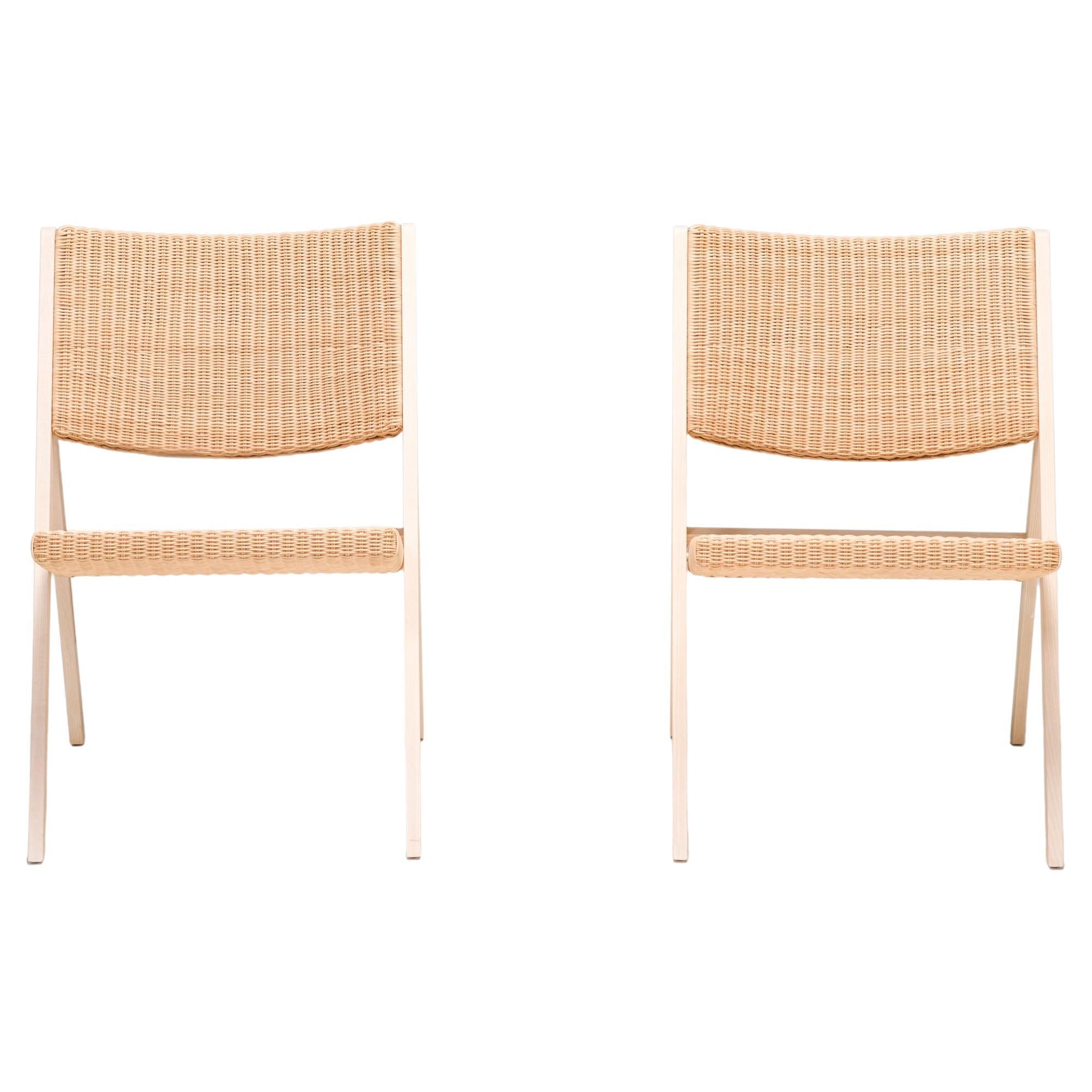 Gio Ponti for Molteni&C D.270.1 Wicker Folding Chairs, Set of 2 For Sale