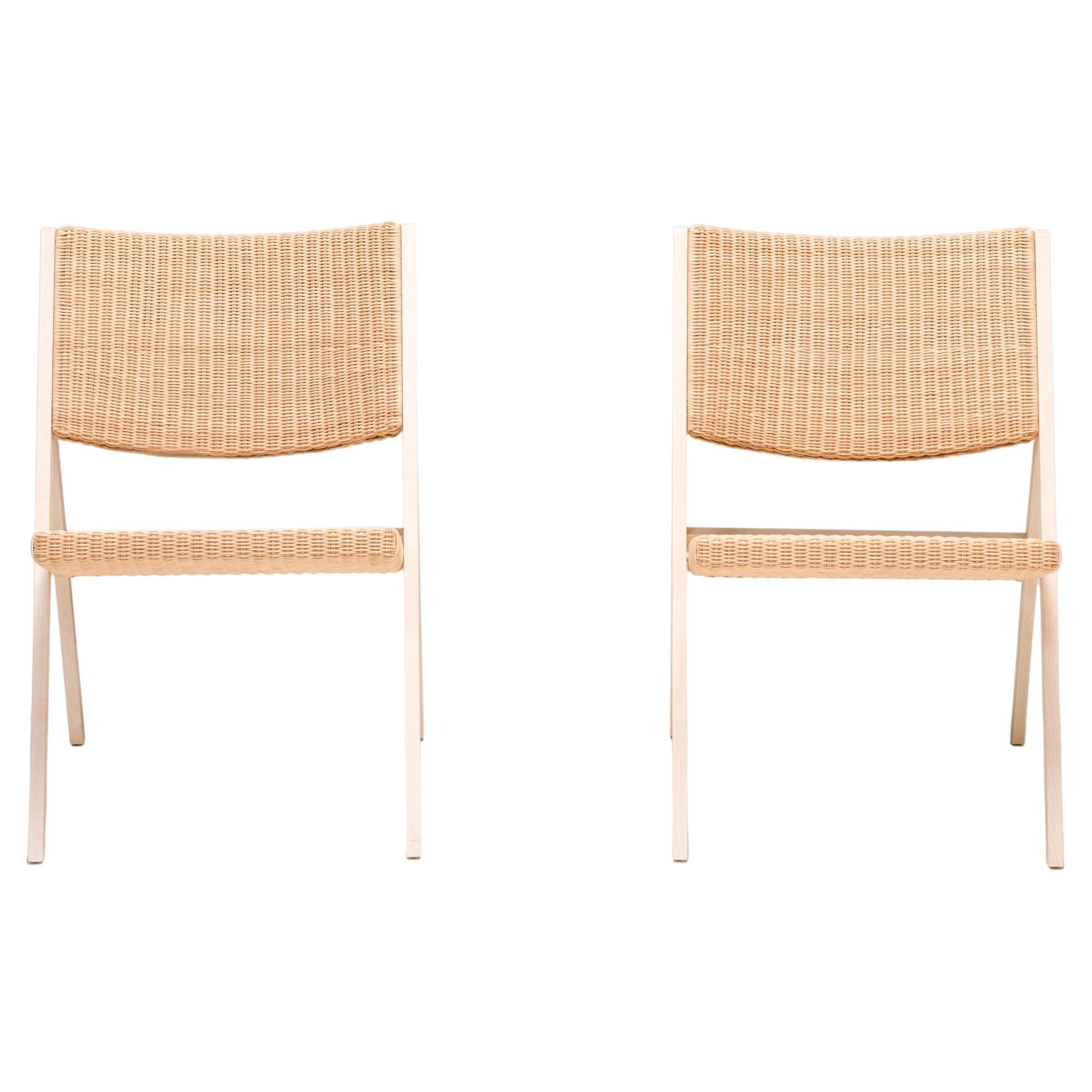 Gio Ponti per Molteni & C D.270.1 Sedie pieghevoli in vimini, Set di 2 in vendita
