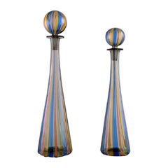 Gio Ponti for Murano / Venini, Two Decanters in Colorful Mouth-Blown Art Glass