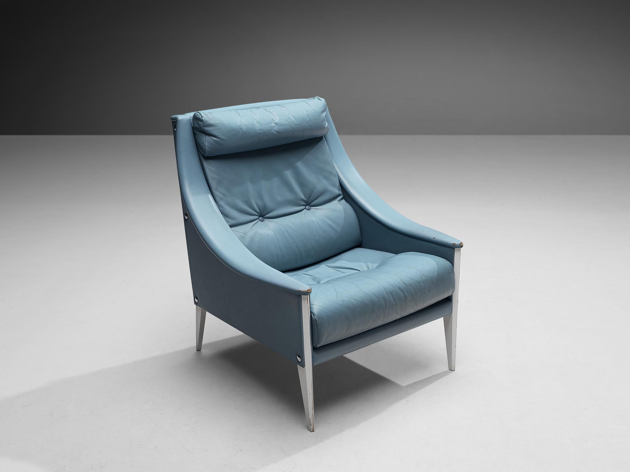 Mid-Century Modern Gio Ponti fauteuil de salon 'Dezza' en cuir bleu clair pour Poltrona Frau en vente