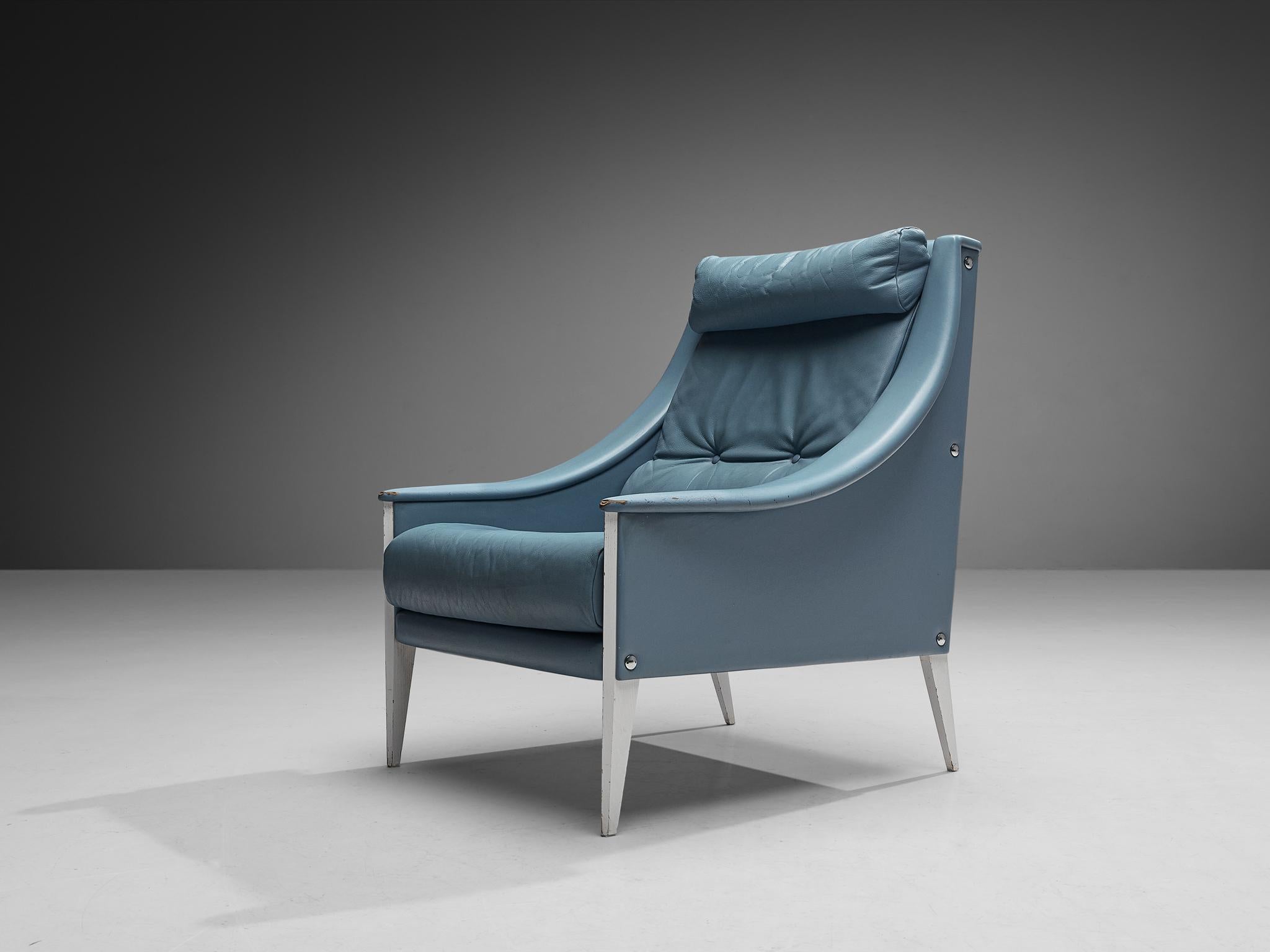 italien Gio Ponti fauteuil de salon 'Dezza' en cuir bleu clair pour Poltrona Frau en vente