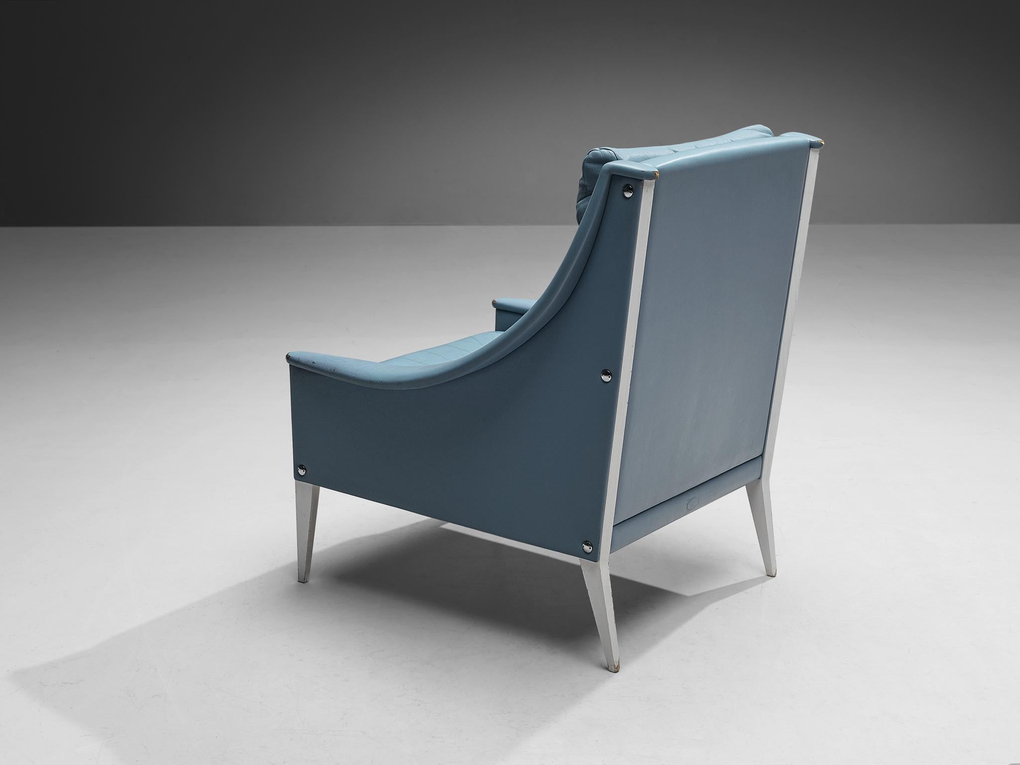 Gio Ponti fauteuil de salon 'Dezza' en cuir bleu clair pour Poltrona Frau Bon état - En vente à Waalwijk, NL