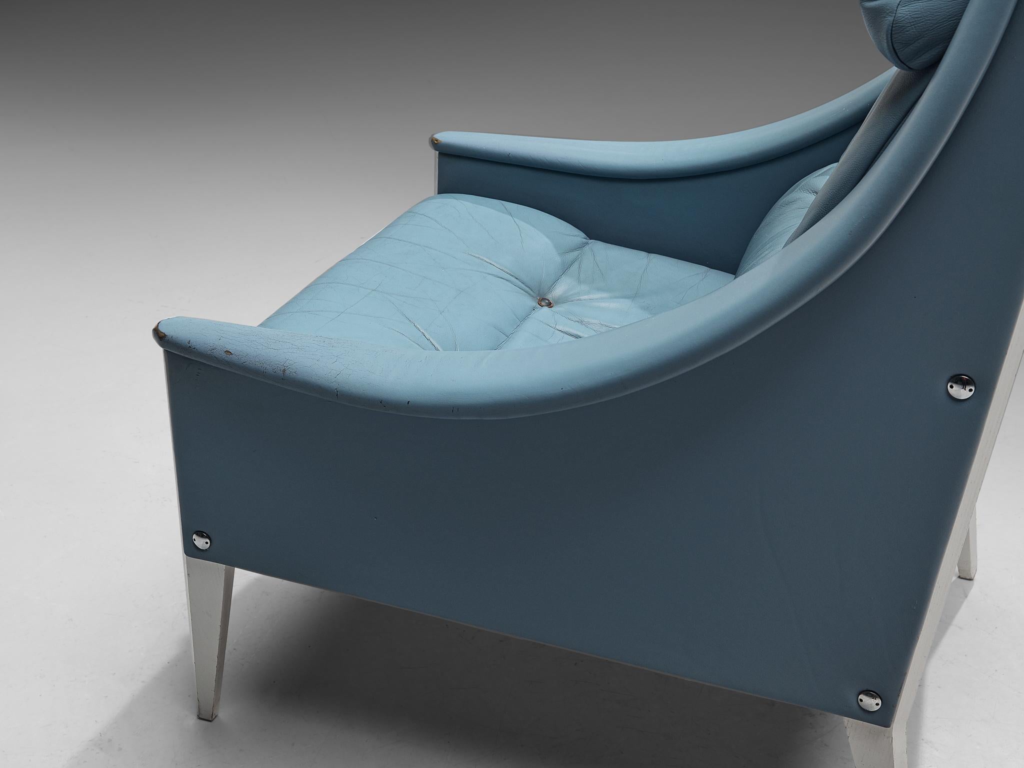 Milieu du XXe siècle Gio Ponti fauteuil de salon 'Dezza' en cuir bleu clair pour Poltrona Frau en vente