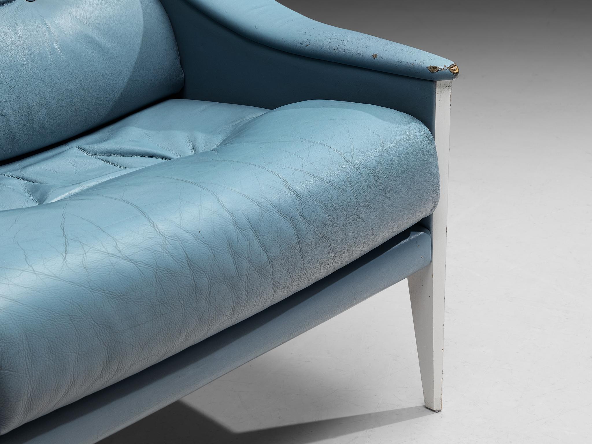 Gio Ponti fauteuil de salon 'Dezza' en cuir bleu clair pour Poltrona Frau en vente 2