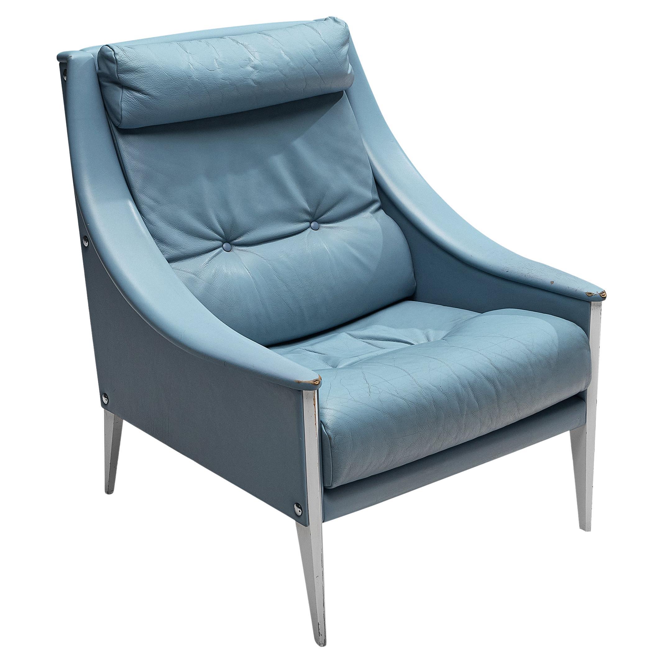 Gio Ponti fauteuil de salon 'Dezza' en cuir bleu clair pour Poltrona Frau