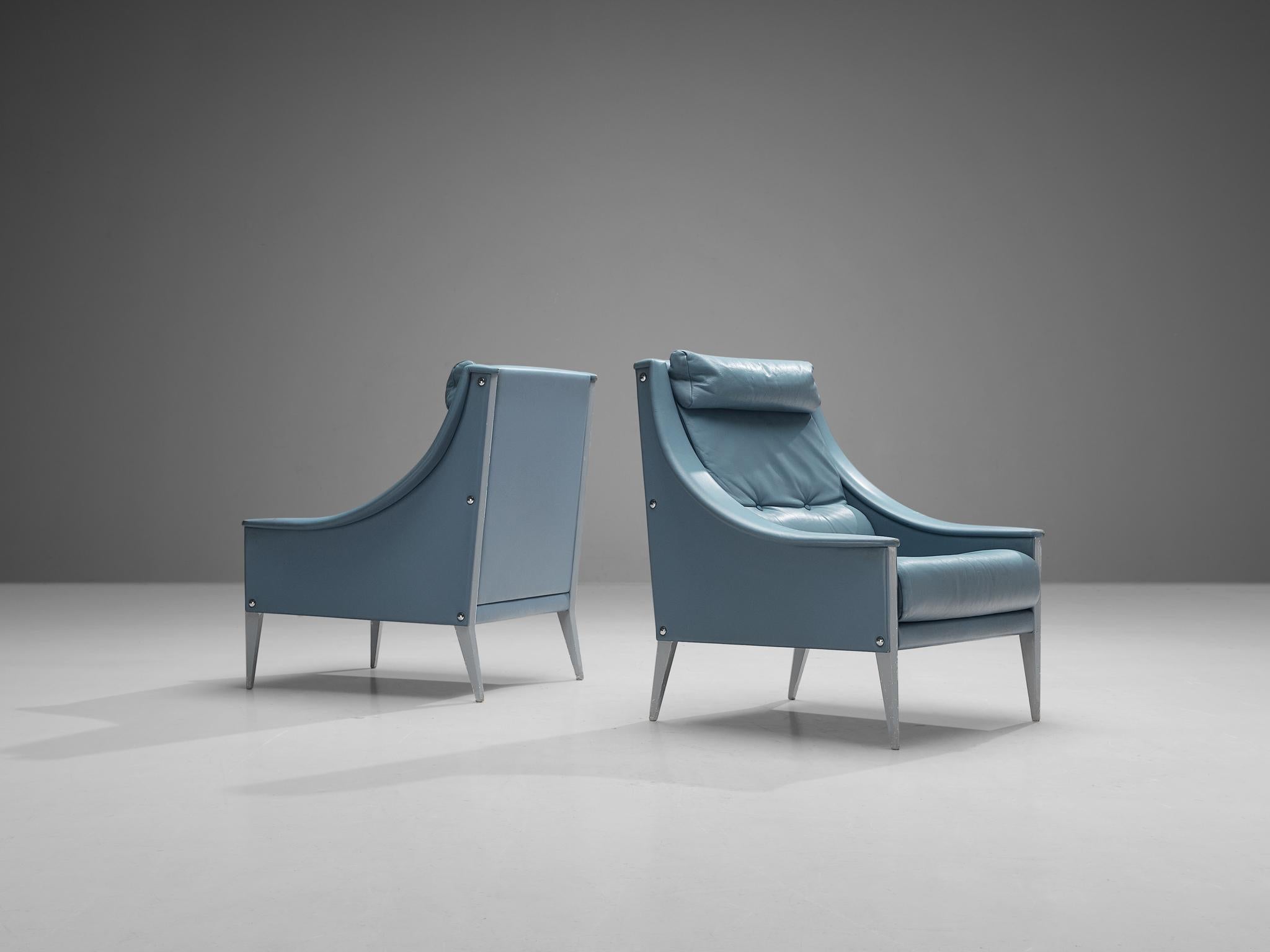 Mid-Century Modern Gio Ponti for Poltrona Frau Lounge Chairs in Light Blue Leather For Sale