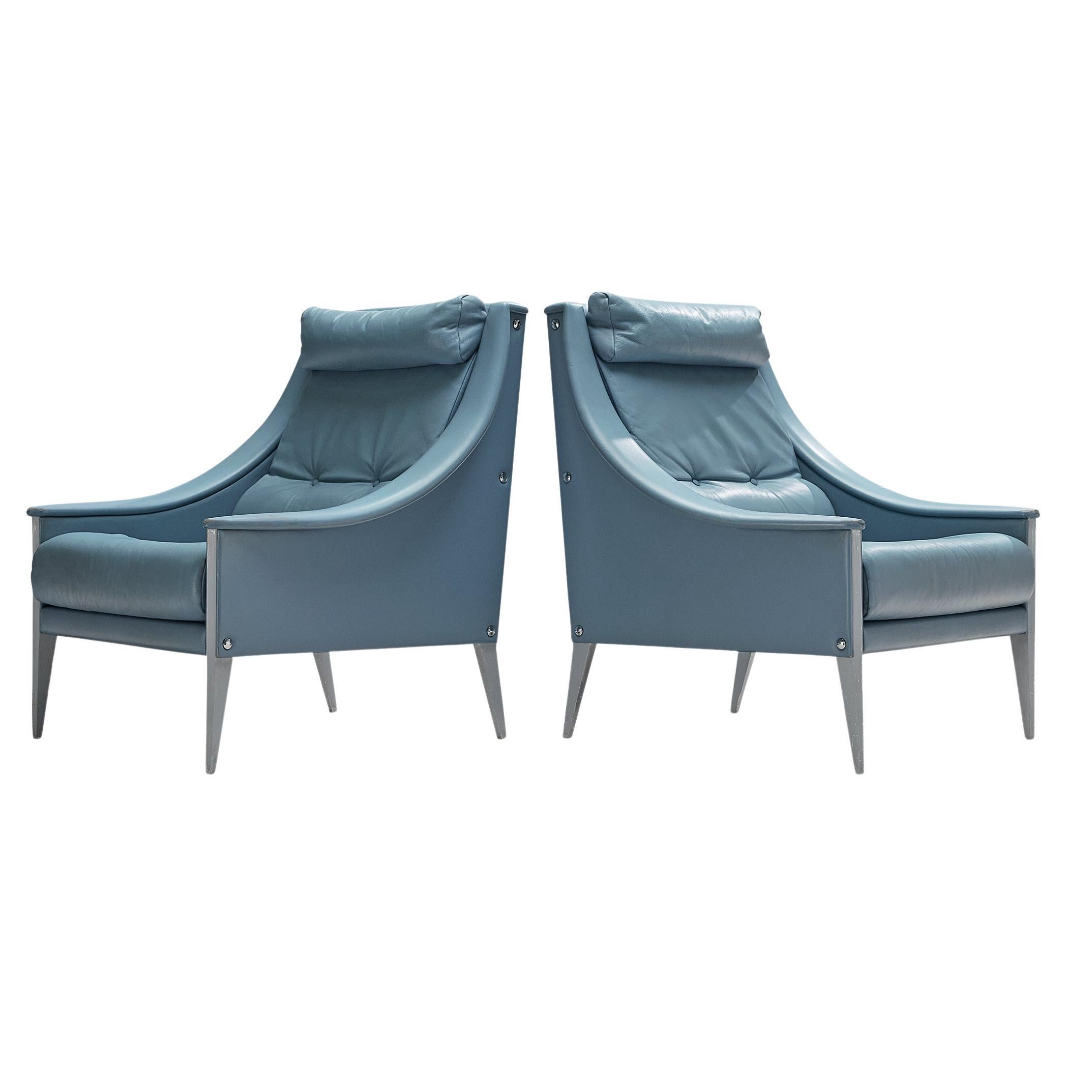 Gio Ponti for Poltrona Frau Lounge Chairs in Light Blue Leather
