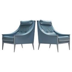 Used Gio Ponti for Poltrona Frau Lounge Chairs in Light Blue Leather