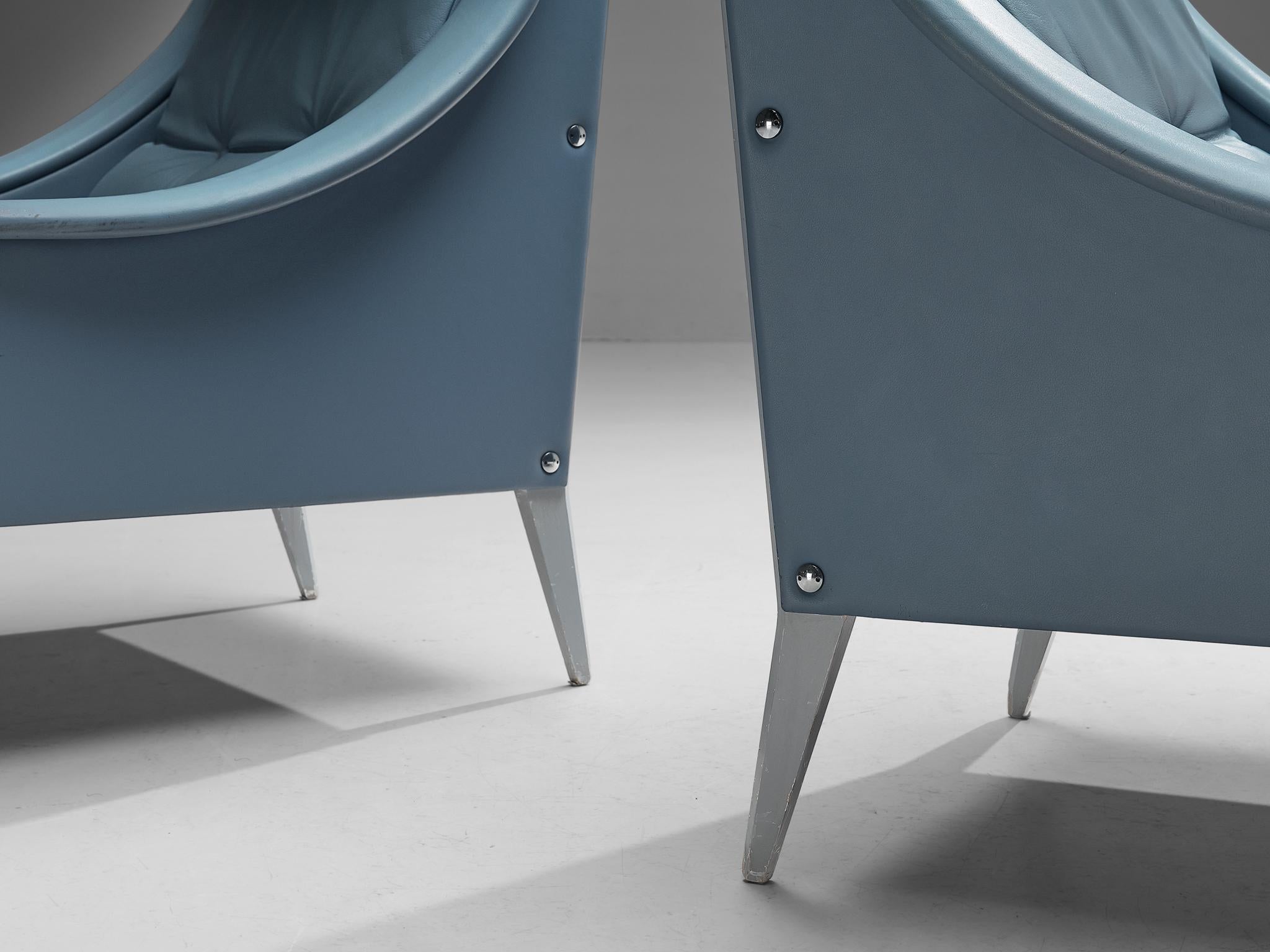 Gio Ponti pour Poltrona Frau - Ensemble de quatre chaises longues en cuir bleu clair Bon état - En vente à Waalwijk, NL
