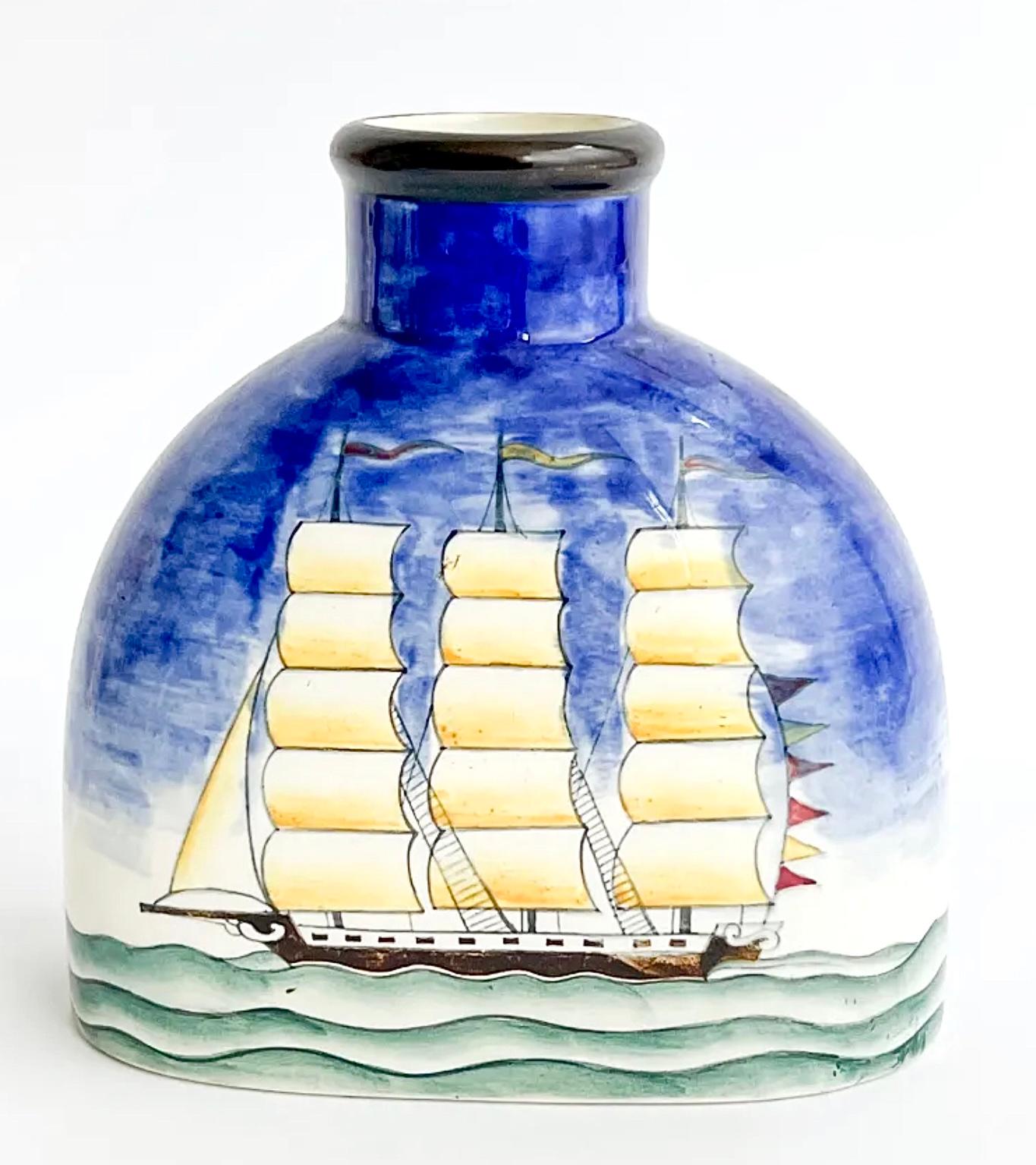 Gio Ponti für Richard Ginori, maritime Vase, Meereslandschaft mit Boot, Italien, 1930 im Angebot 1