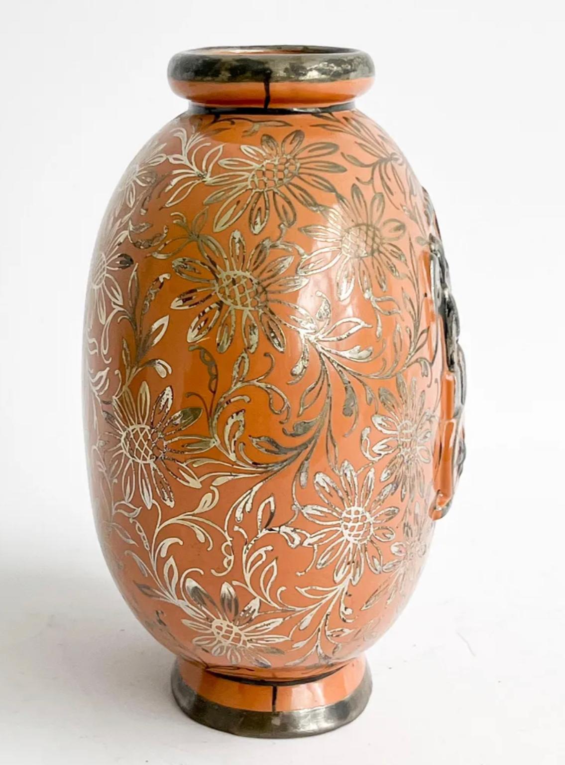 Gio Ponti für Richard Ginori Trinfale, Vase, rot mit Silberüberzug, Italien, 1929 (Italienisch) im Angebot