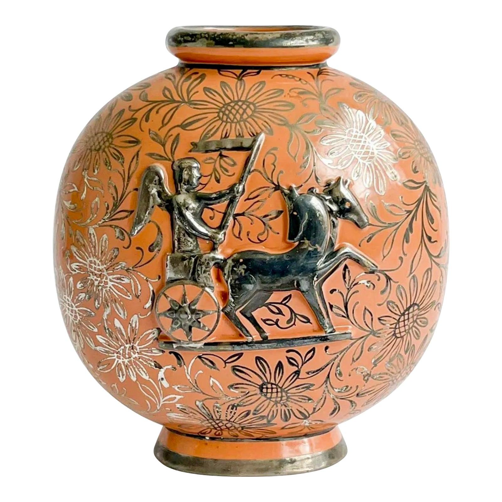Vase Trinfale de Gio Ponti pour Richard Ginori, rouge avec superposition d'argent, Italie, 1929 1