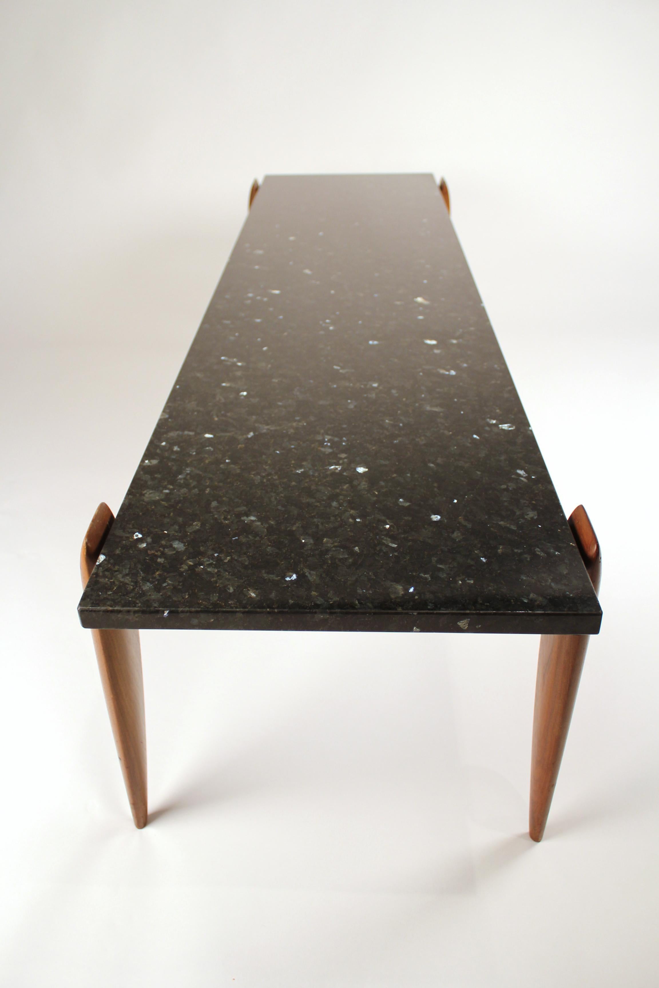 Gio Ponti Coffee Table for Singer & Sons in Italian Walnut with Labradorite Top For Sale 1