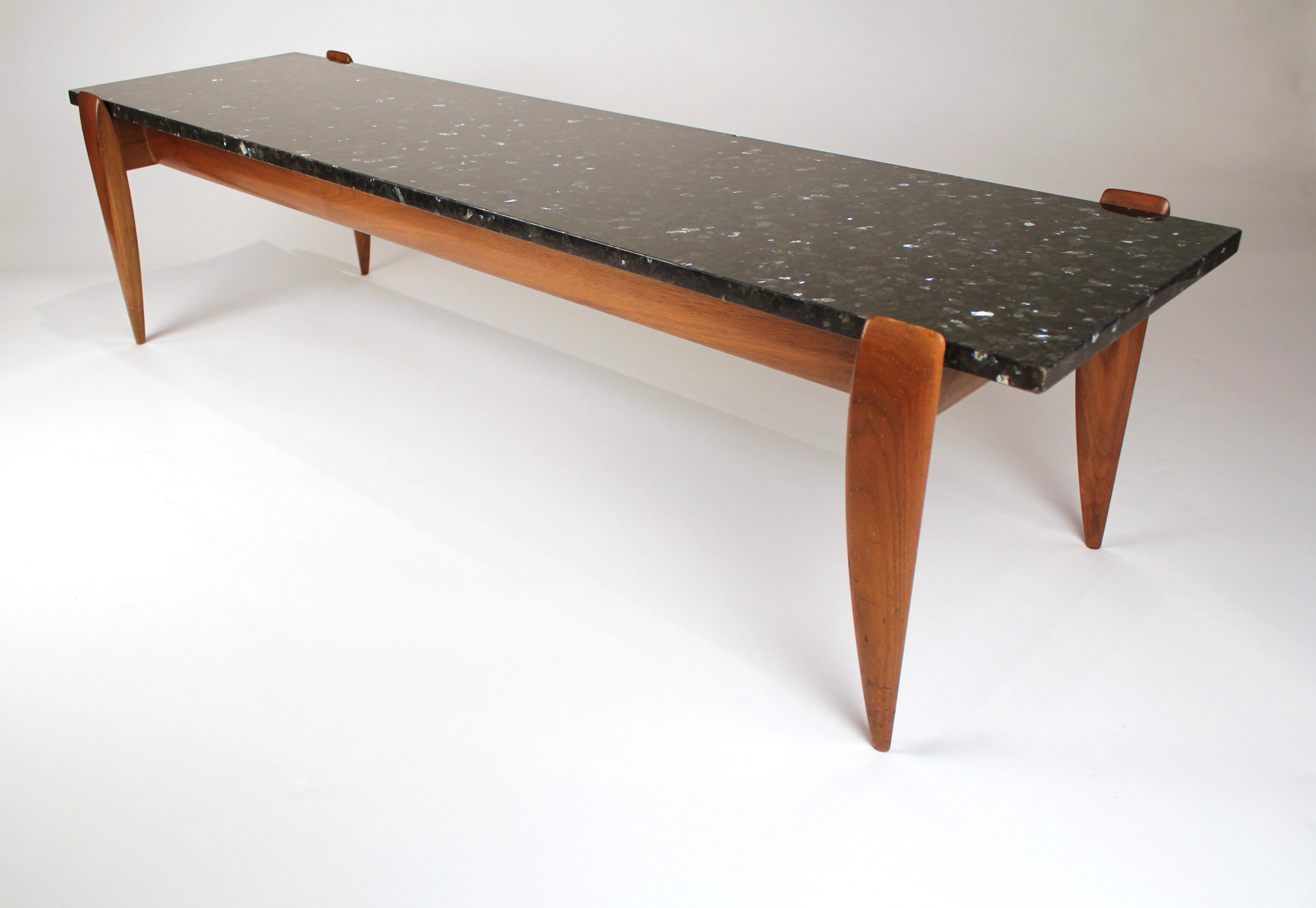 Gio Ponti Coffee Table for Singer & Sons in Italian Walnut with Labradorite Top For Sale 3
