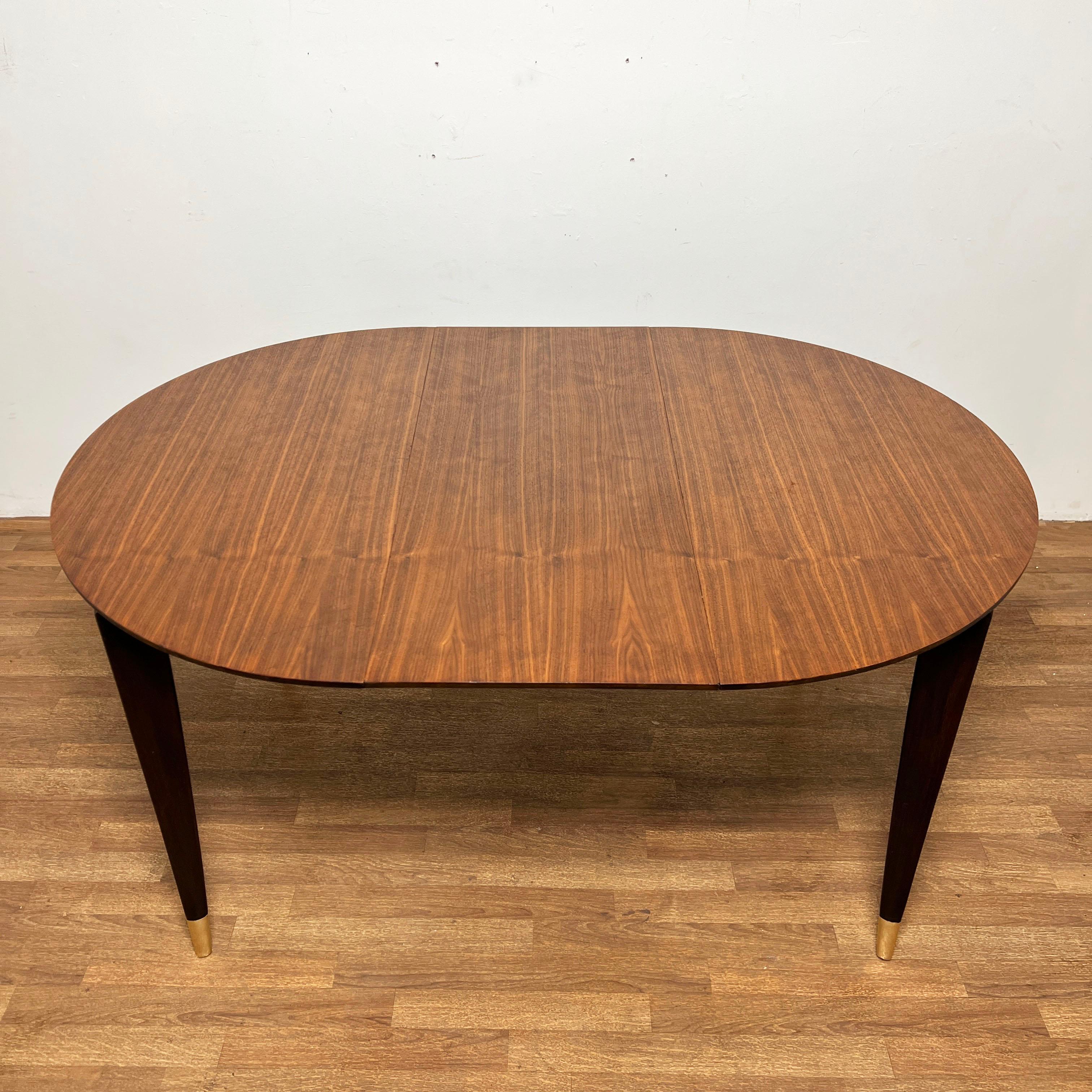 American Gio Ponti for Singer Dining Table in Walnut With Brass Sabots Circa 1950s For Sale