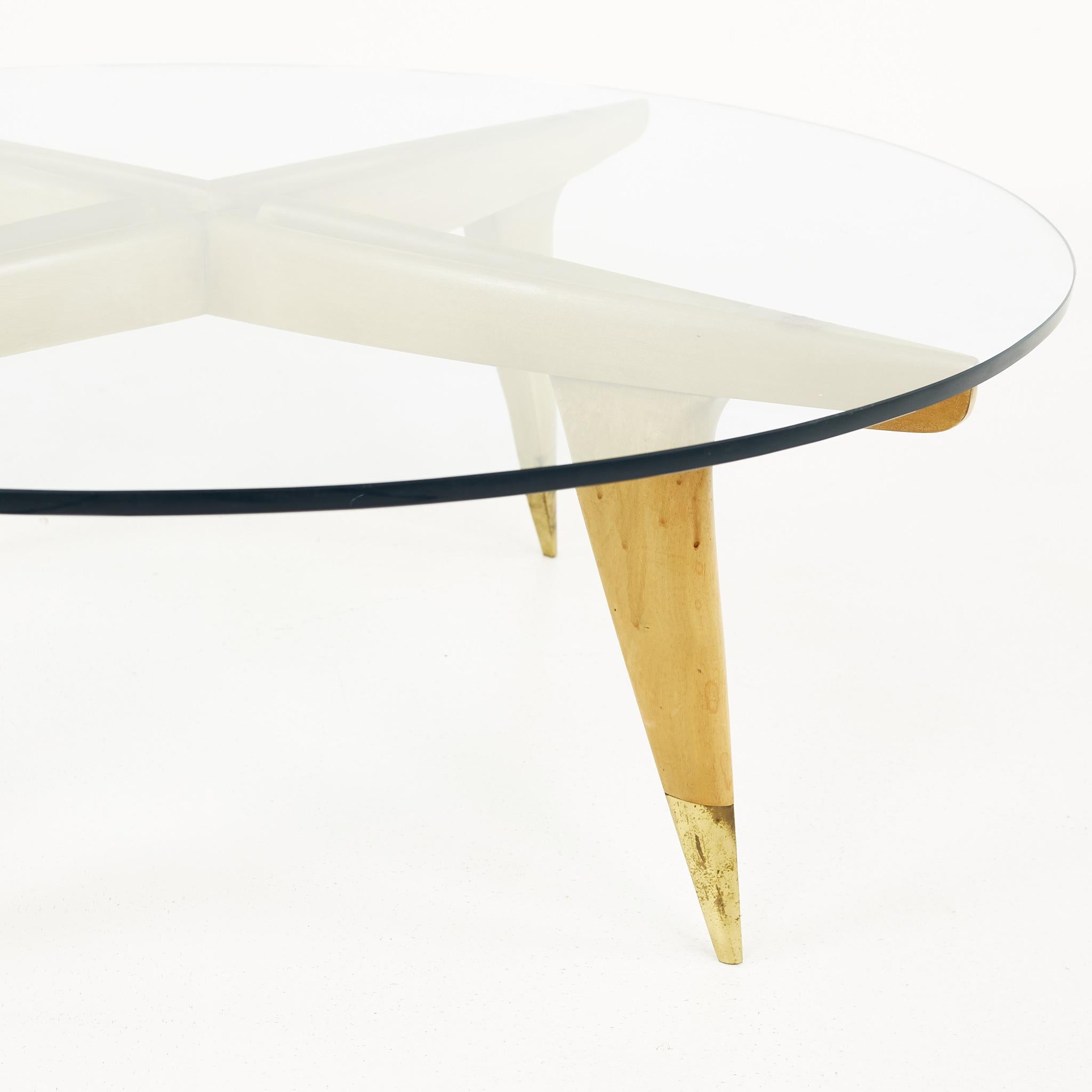 Mid-20th Century Gio Ponti for Singer & Sons Circa 1948 MCM Walnut and Brass Italian Coffee Table For Sale