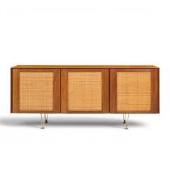 Gio Ponti for Singer & Sons Model 2184 Walnut, Cane and Brass Credenza