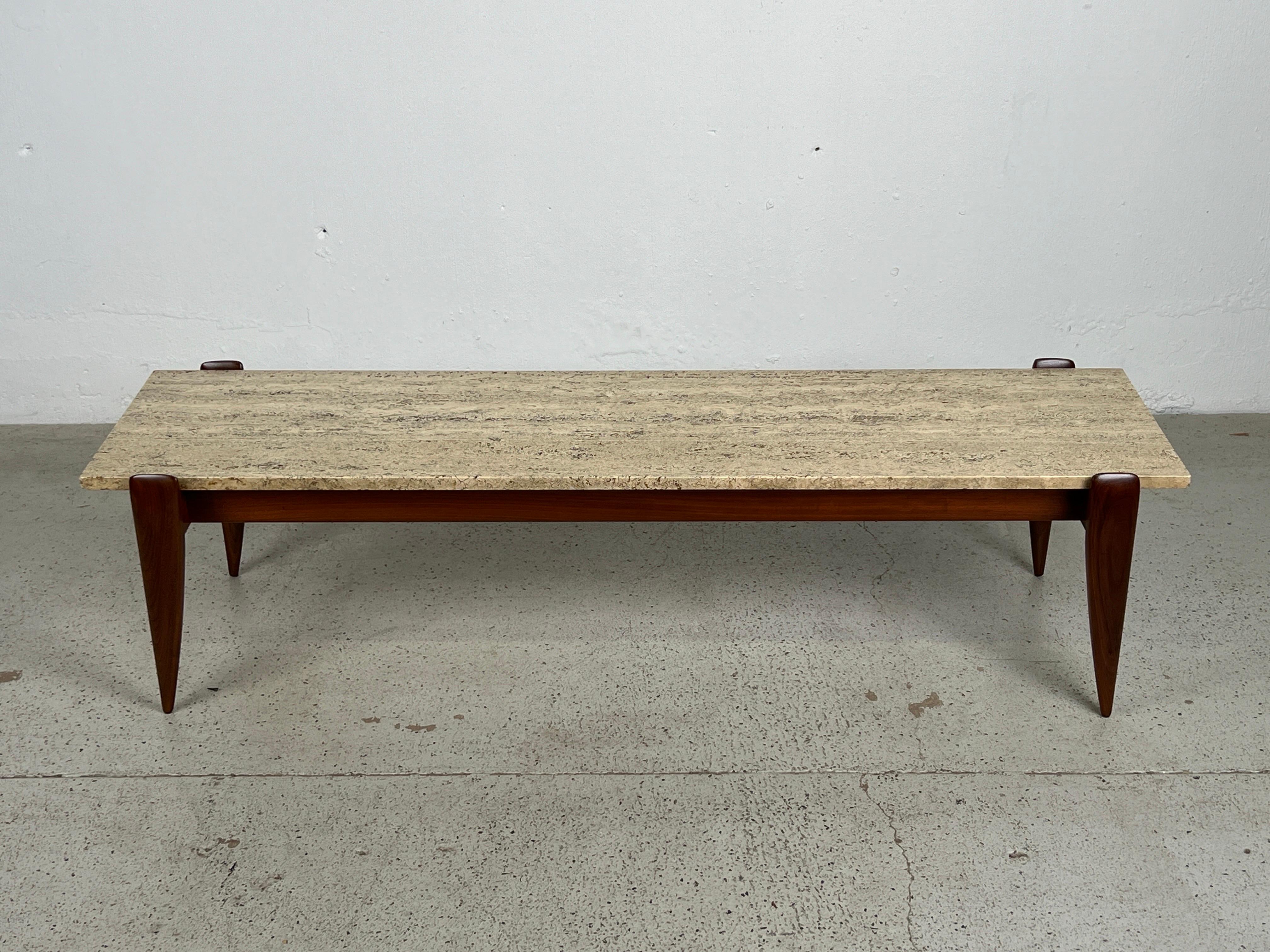 Gio Ponti for Singer & Sons Travertine Top Coffee Table  In Good Condition For Sale In Dallas, TX