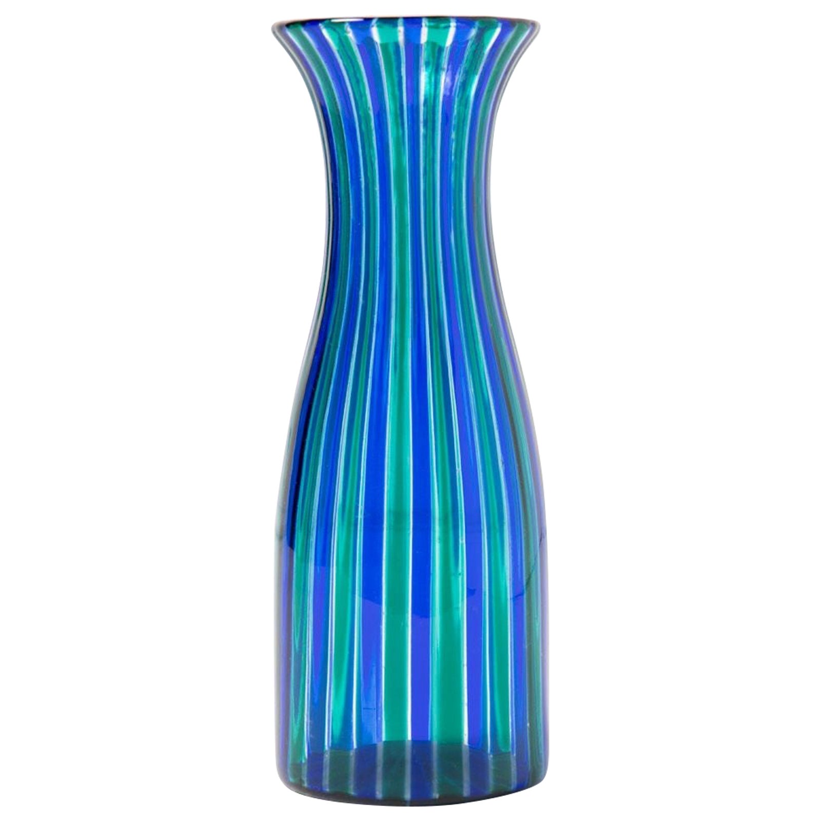 Gio Ponti for Venini — “A Canne” Glass Bottle Vase in Blue and Green 1950s