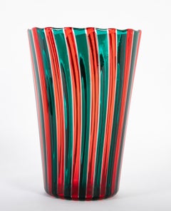 Gio Ponti for Venini "A Canne" Red and Green Glass Vase
