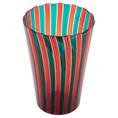 Vase A Canne de Gio Ponti pour Venini en verre rouge et vert
