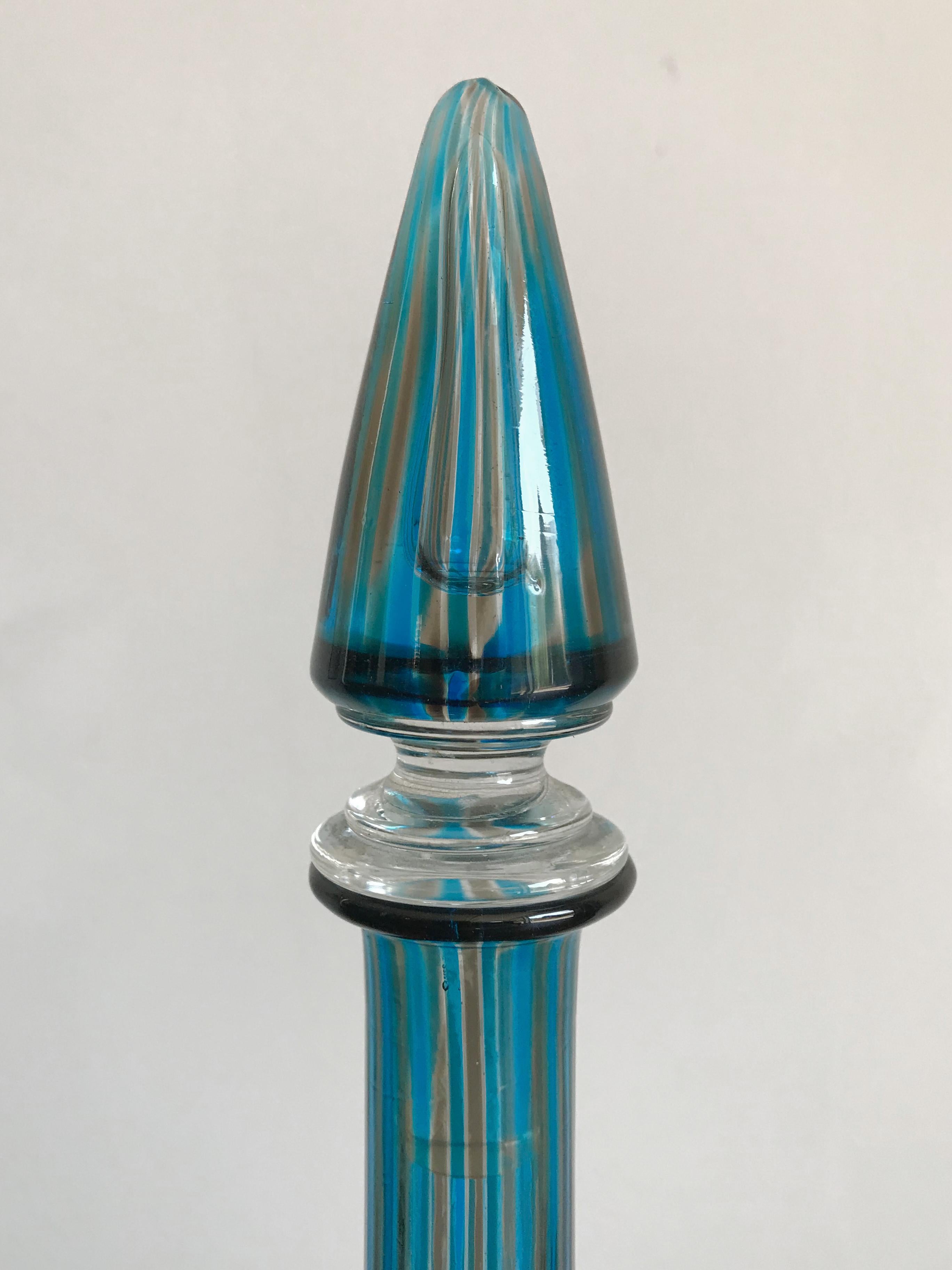 Italian Gio Ponti for Venini Italy Light Blue and Gray Glass Bottle Series “Morandiane”