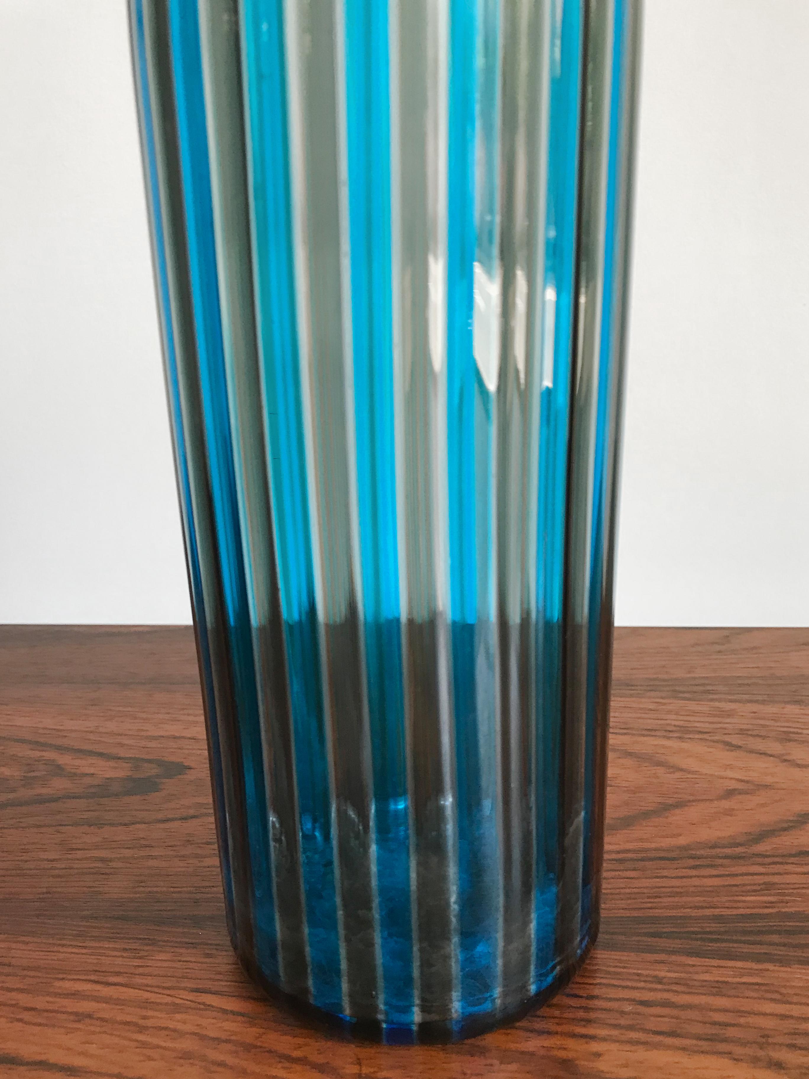 Gio Ponti for Venini Italy Light Blue and Gray Glass Bottle Series “Morandiane” In Good Condition In Reggio Emilia, IT