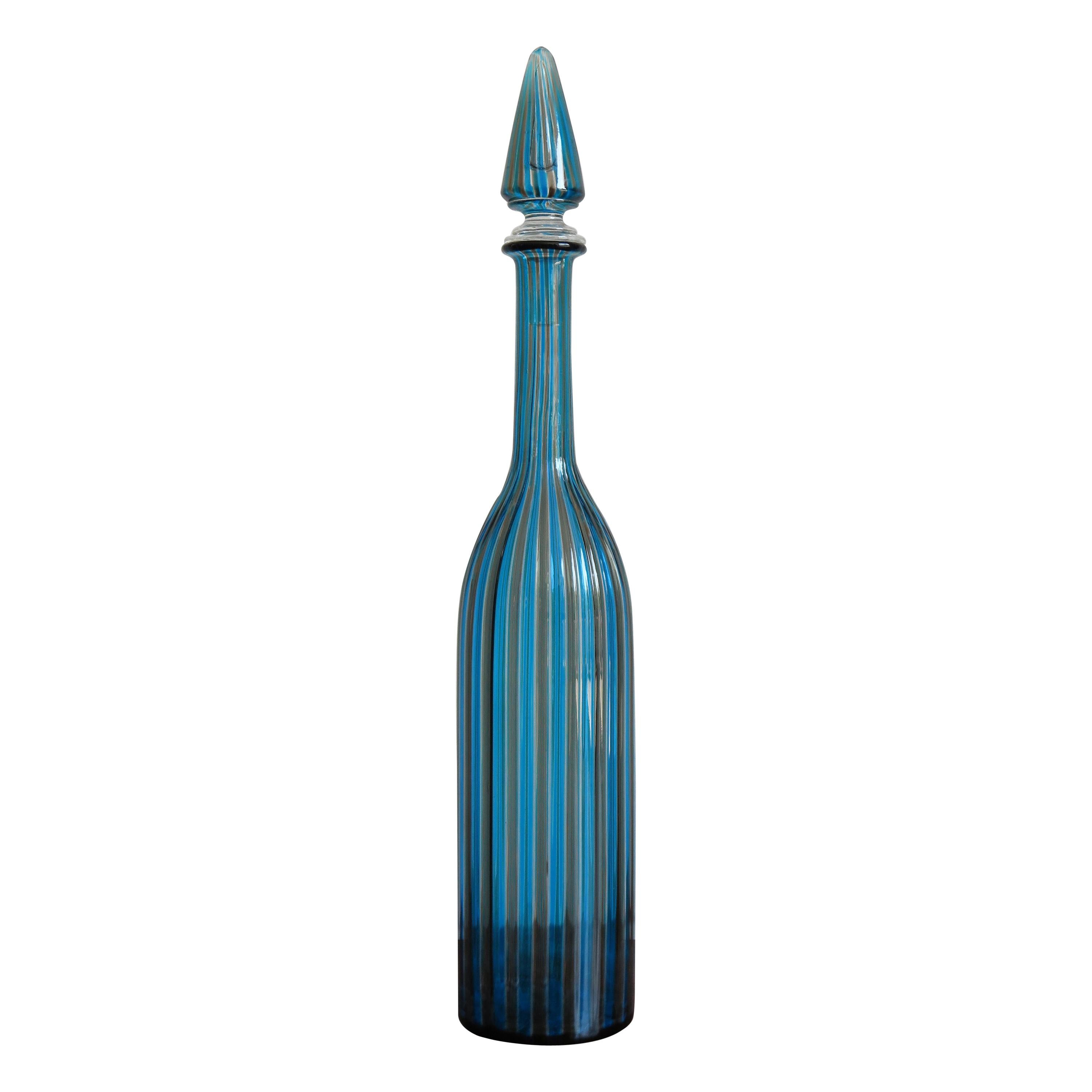 Gio Ponti for Venini Italy Light Blue and Gray Glass Bottle Series “Morandiane”
