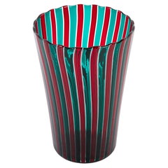 Vase « A Canne » rouge et vert de Gio Ponti pour Venini