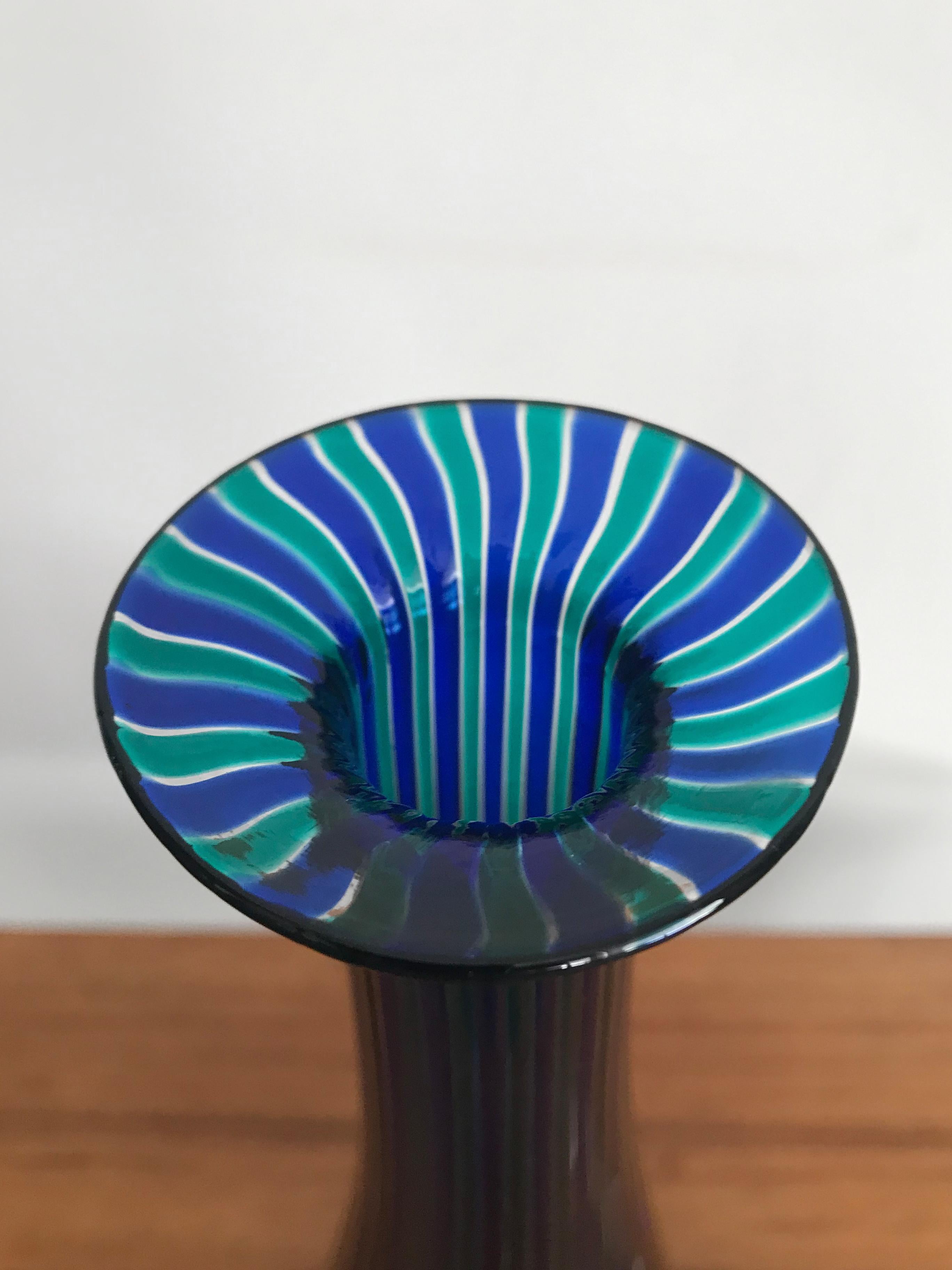 Mid-Century Modern Gio Ponti for Venini Serie “Morandiane” Blue and Green Glass Bottle, 2004