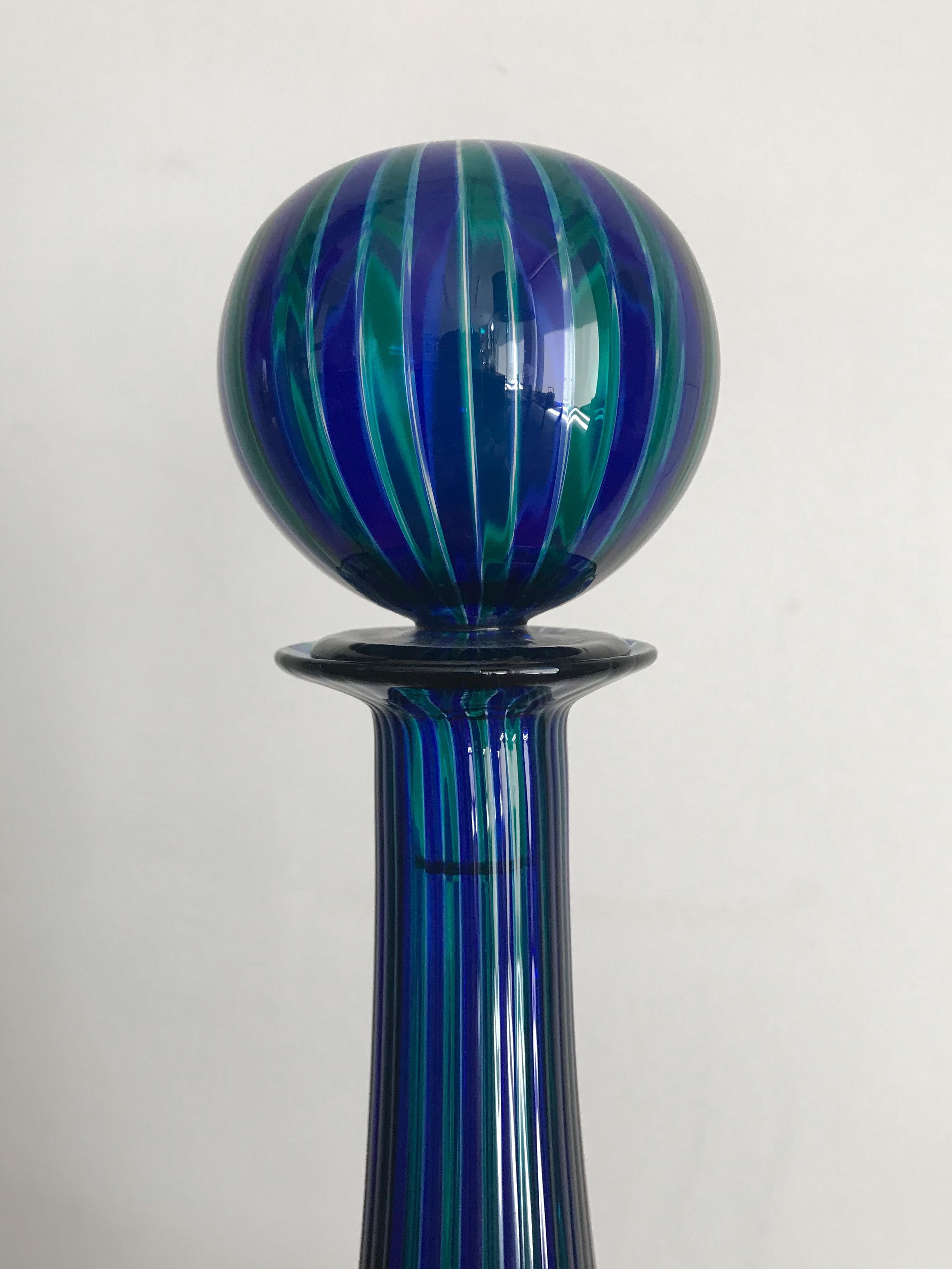 Italian Gio Ponti for Venini Serie “Morandiane” Blue and Green Glass Bottle, 2004