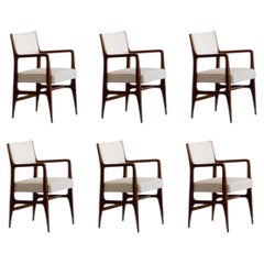 Gio Ponti & Fornasetti "110" Stühle für Cassina, Weißer Samt, 1953, 6-teilig