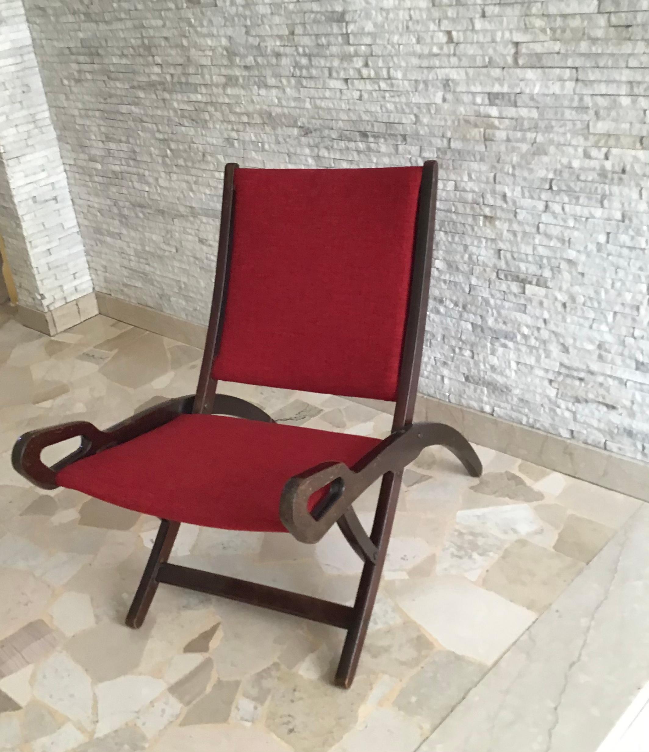 Gio’ Ponti FR” Armchair Wood Brass Upholstered Seat and Back, 1960, Italy For Sale 4